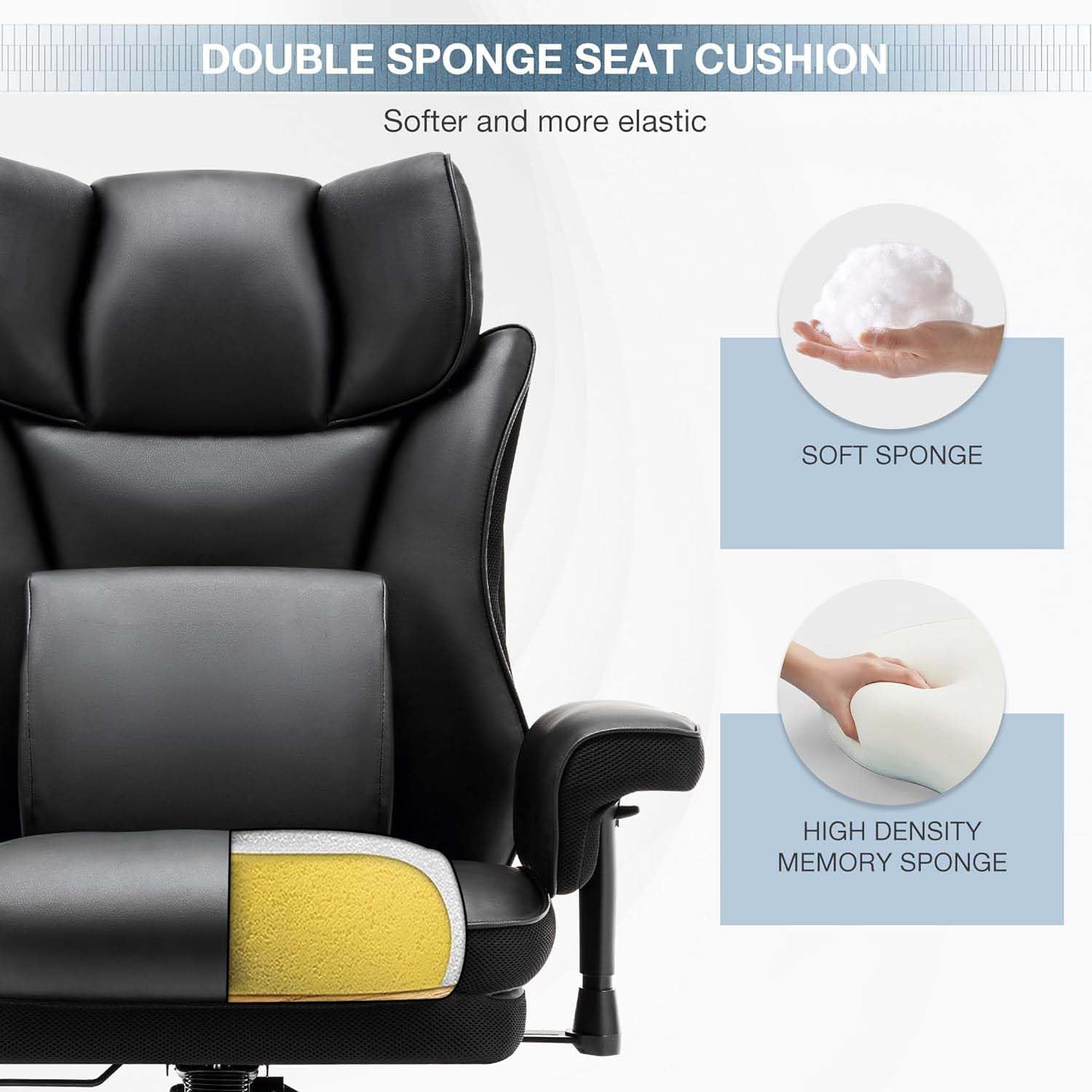 Ergonomic Computer Gaming Chair with Adjustable Armrest, Comfy High Back Office Chairs with Lumbar Support, Height-Adjustable Rocking Massage Chairs for Office, Bedroom, Apartment (Black)