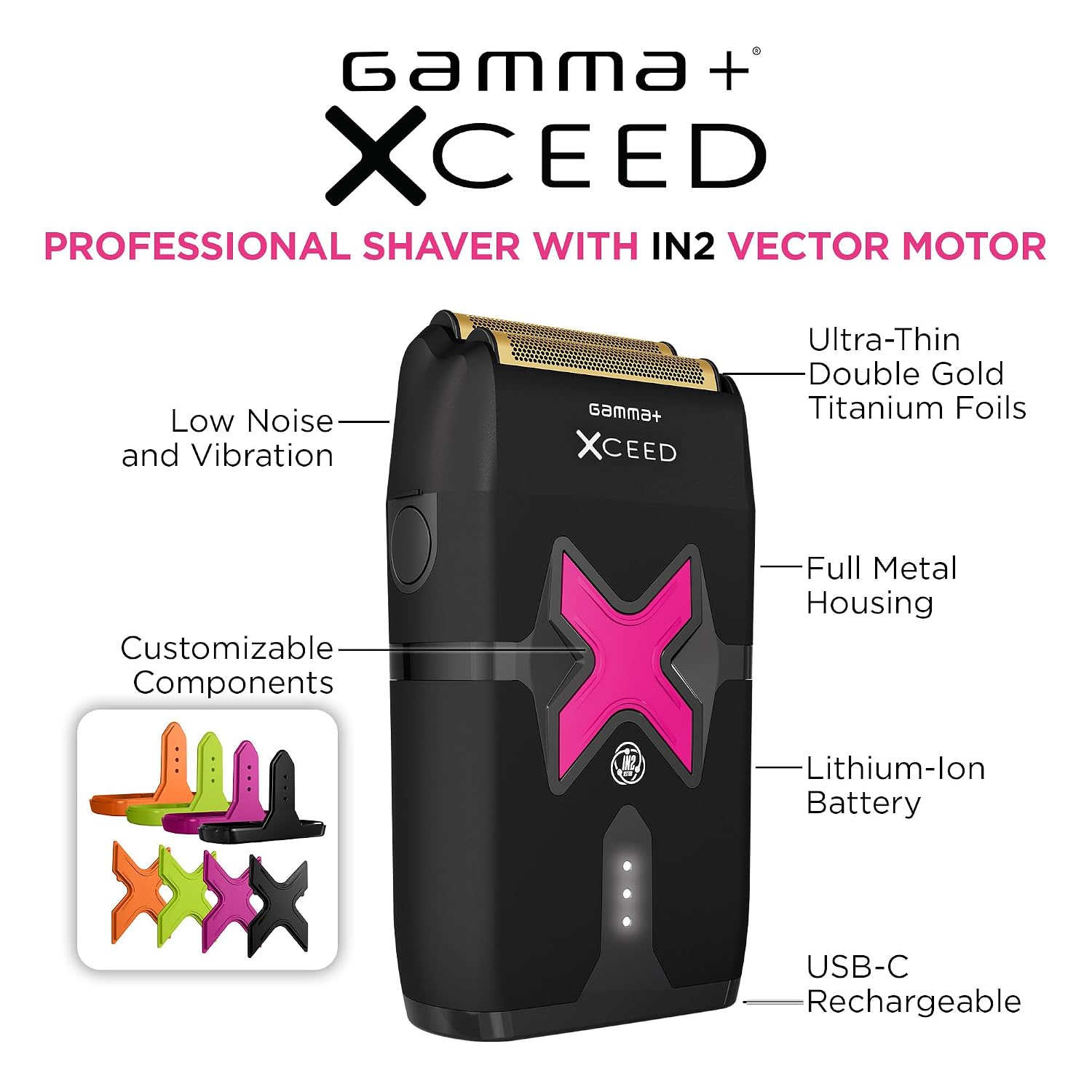 GAMMA+ XCeed Professional Cordless Barber Hair Tools Collection with IN2 Vector Motor -Hair Clippers, Trimmers, and Shavers for Precision Grooming