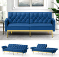 Velvet Futon Sofa Bed w/Adjustable Armrests & Backrests, Button Tufted Sleeper Couch, Modern Convertible Loveseat Sofa for Bedroom, Living Room, Apartment, Blue