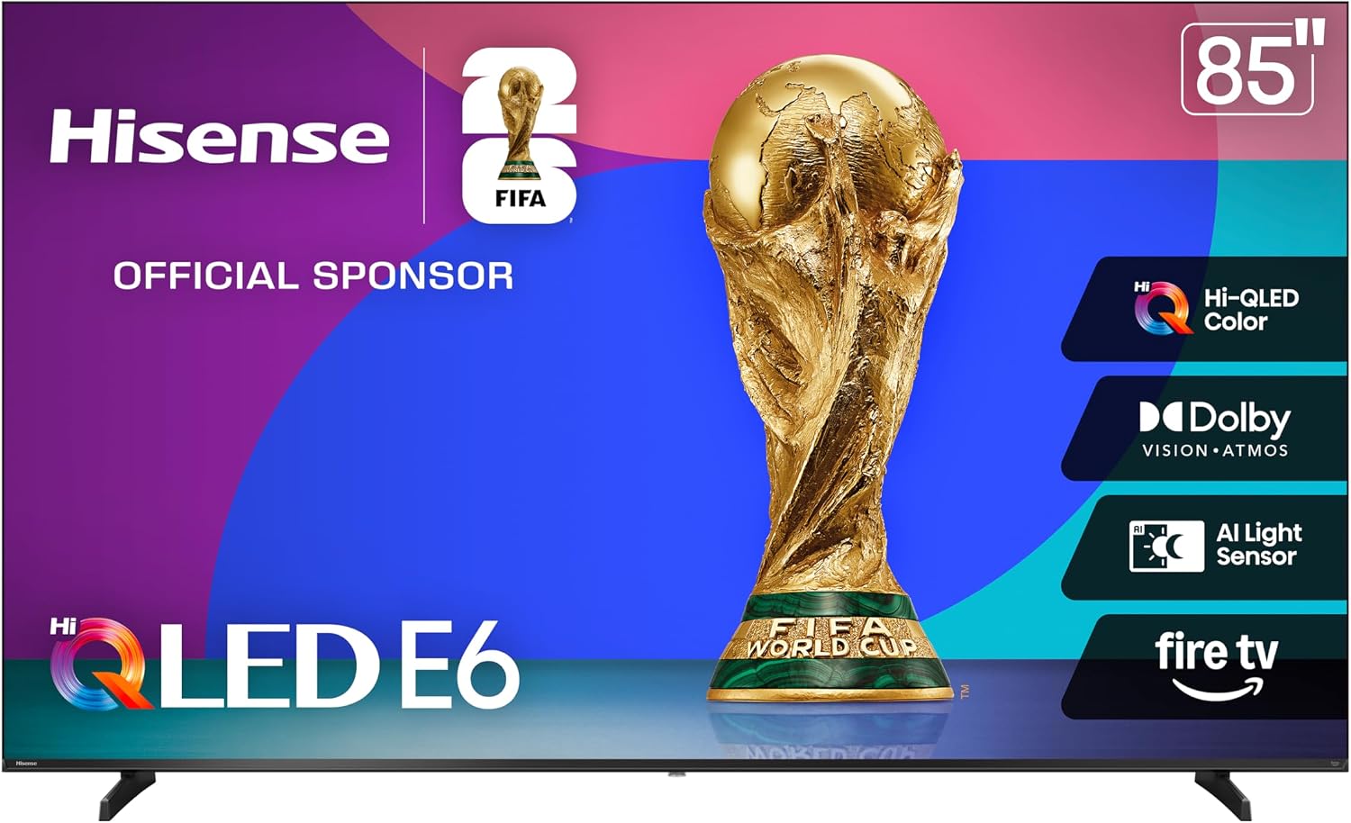 Hisense 85' E6 Cinema Series Hi-QLED 4K UHD Smart Fire TV (85E6QF, 2025 Model) - AI Light Sensor, Dolby Vision · Atmos, Voice Remote with Alexa, Motion Rate 120, HDR 10+ Adaptive, Game Mode Plus