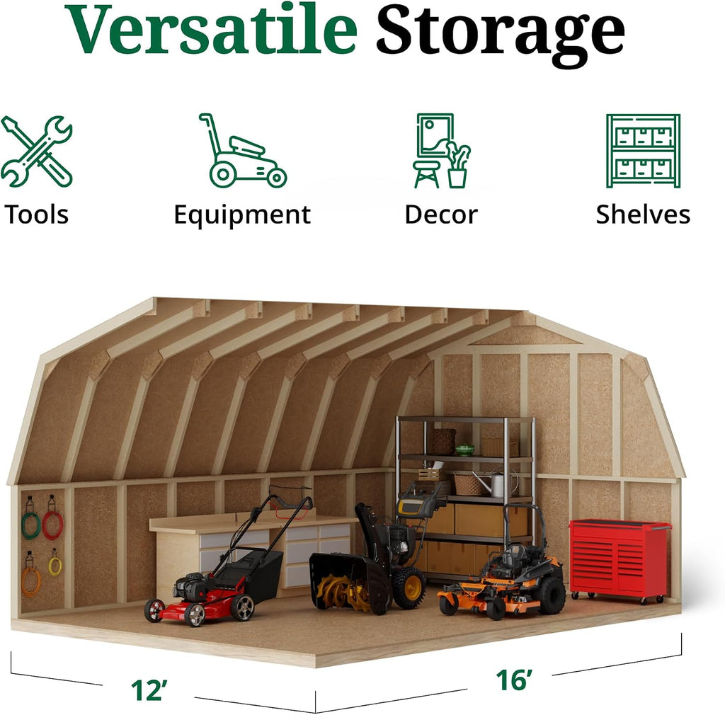 Little Cottage Co. 12x16 Value Gambrel Barn with 4 ft. Sidewalls with Floor, Outdoor Wood Storage Shed Do-It-Yourself Precut Kit