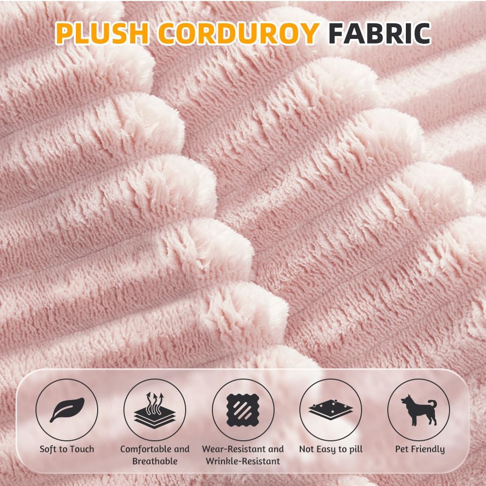 78.7' Convertible Foldable Sofa Bed with Functional Blanket and 2 Soft Pillows, 2-in-1 Corduroy Fabric Loveseat Sofa Couch with Deep Seat, Curved Sleeper Couch Bed for Living Room (Baby Pink)