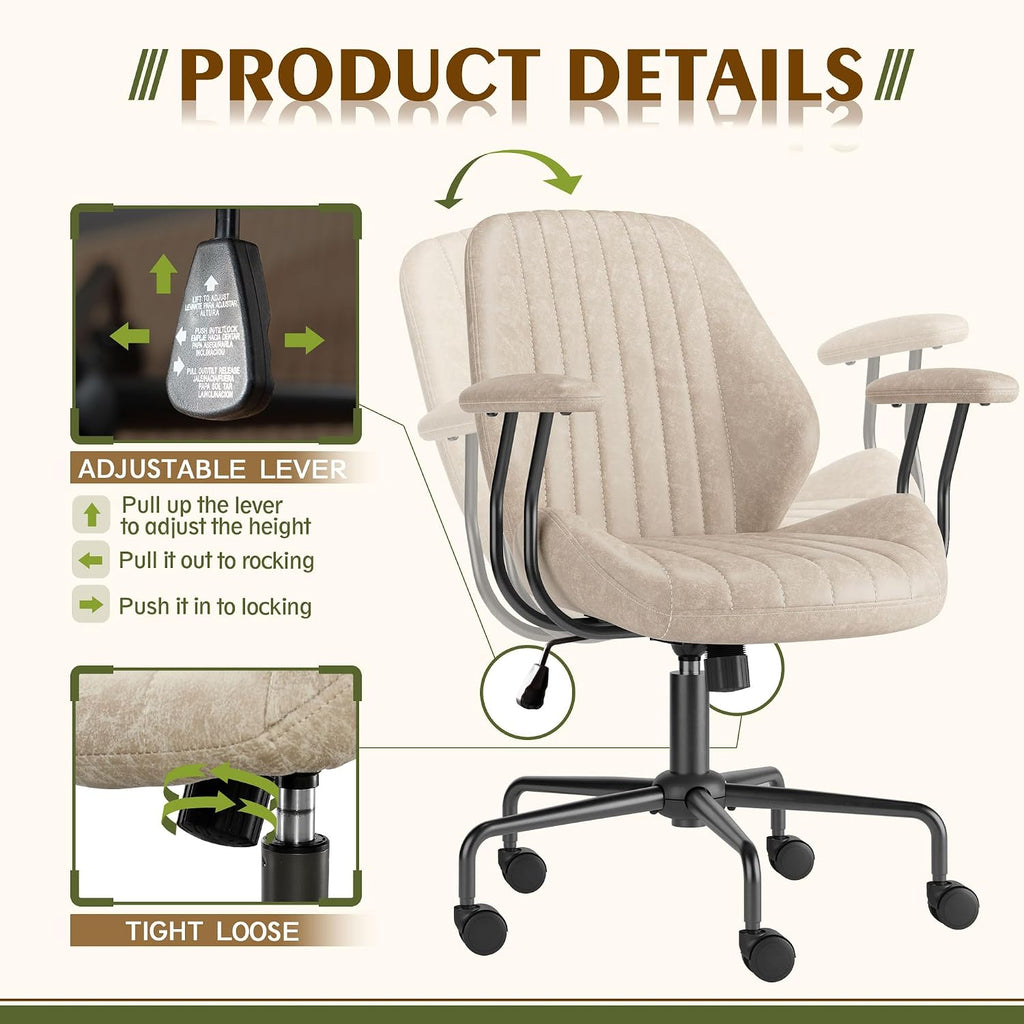 CAODOC High Back Office Chair,Modern Swivel Office Chair,Brown Suede Fabric Gaming Chair,Height Adjustable Home Office Desk Chair with Lumbar Support