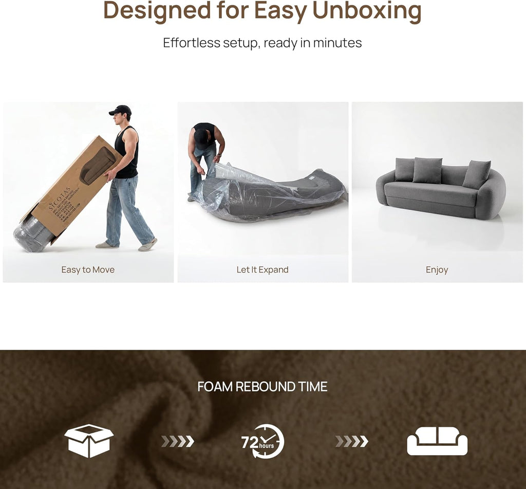 SICOTAS Curved Sofa Couch Bed for Living Room Convertible Futon Cloud Boneless Sleeper Chair Pull Out Floor Couch with Deep Seat Sofa Set Foam No Assembly Required for Bedroom Apartment, Dark Grey