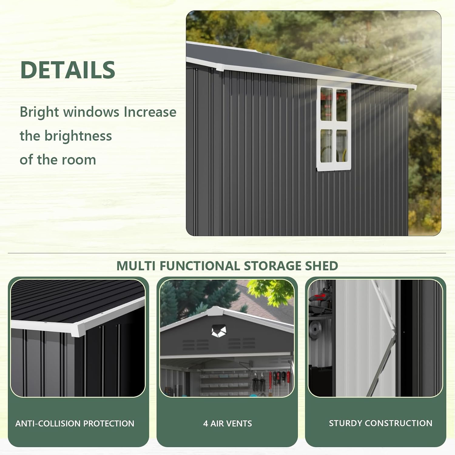 8x6FT Metal Storage Shed with Window,Outdoor Storage Building,Large Backyard Sheds