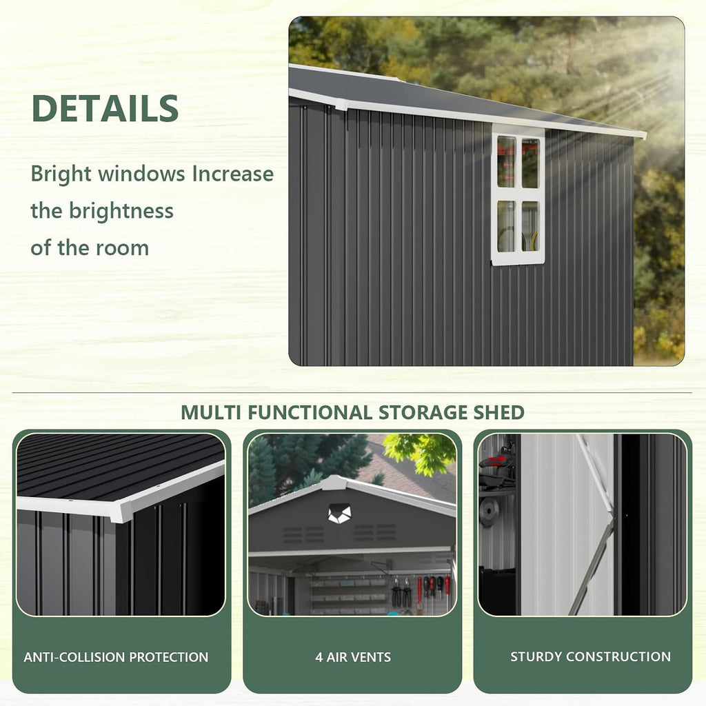 Metal Storage Shed 10x8 FT with Window,Outdoor Storage Building,Large Backyard Sheds,Waterproof Outside Storage Sheds