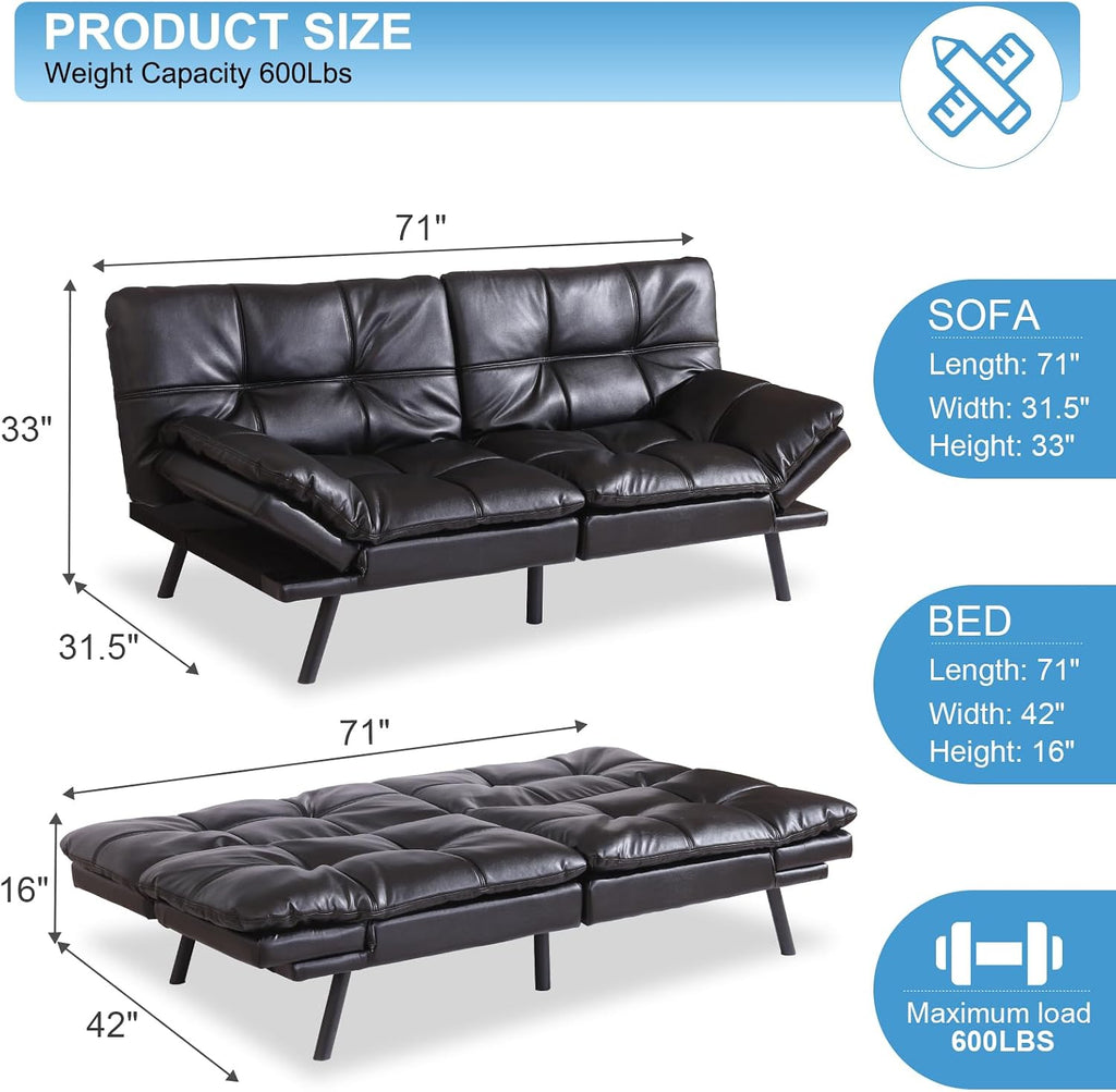 MUUEGM Futon Sofa Bed Couch Sofa, Memory Foam Futon Sleeper Sofa Loveseat Convertible Couch Bed for Small Compact Spaces, Apartment, Black