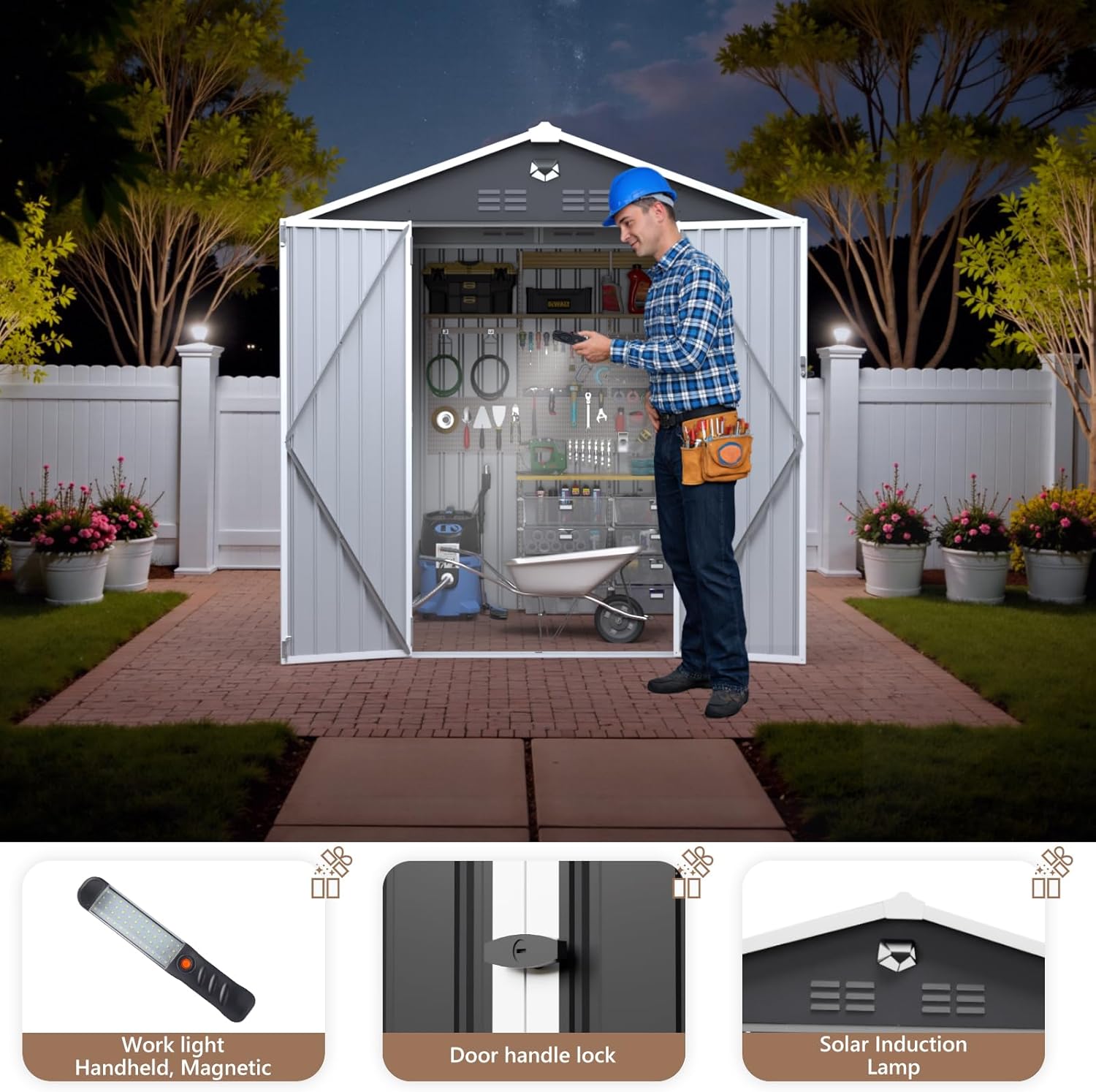 8X6 FT Outdoor Storage Shed, Metal Garden Shed, Storage Tool Sheds with Lockable Doors, Waterproof Outside Storage Building for Backyard, Patio (Black; Floor Not Included)