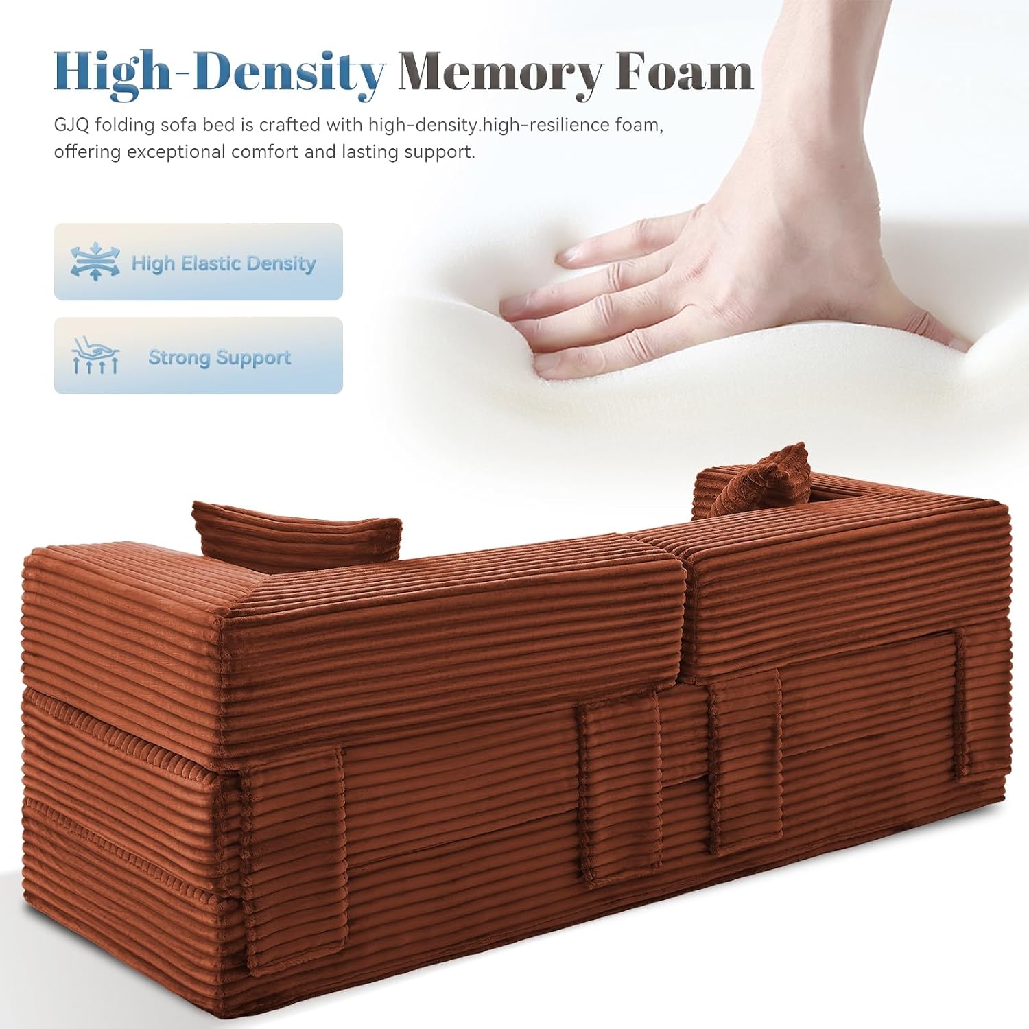 Convertible Sofa Bed,5-in-1FoldIing Couch Bed with Removable Armrests,Modular Futon Sleeper Sofa in Box with Pull Out Beds,Compression Boneless Couch for Living Room,Orange