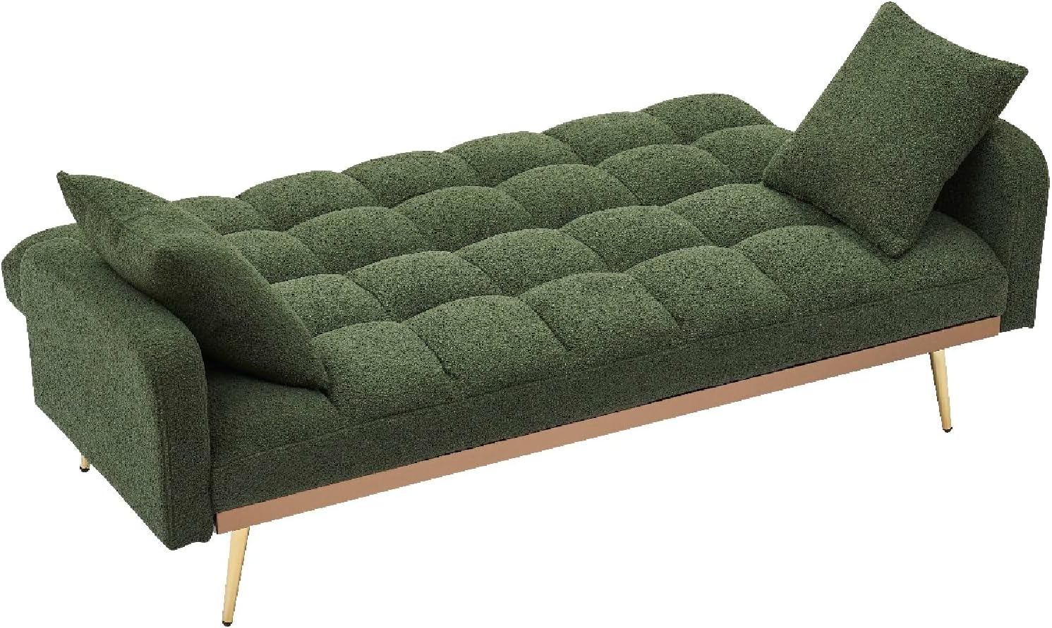 KEIKI 69' Folding Futon Sofa Couch w/Adjustable Backrest, Mid Century Modern Loveseat Convertible to Sleeper Bed, Small Comfy Teddy Cloud Couch SofaBed for Living Room & Bedroom, 2 Pillows, Green
