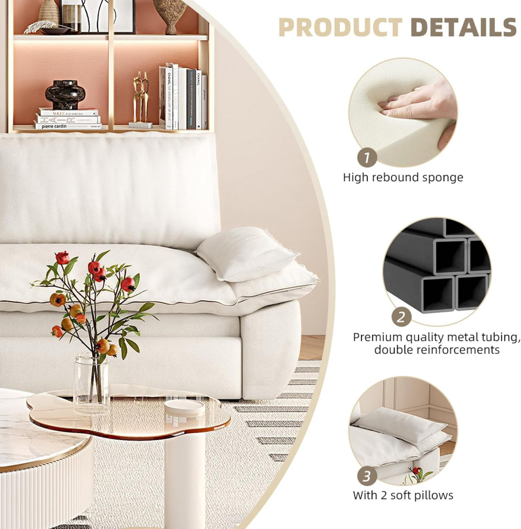 3 in 1 Convertible Queen Sleeper Sofa Bed Comfy Pull Out Futon Couch Bed 73.2' Modern Velvet Recliner Loveseat Sofa Multi-Functional Beige Cloud Couch for Living Room,Apartment,Office (Beige 73.2')