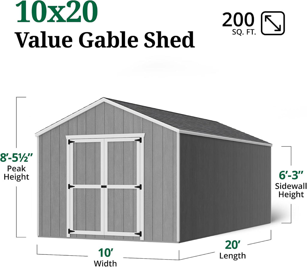 Little Cottage Co. 10x20 Value Gable Shed with Floor, Outdoor Wood Storage Do-It-Yourself Precut Kit