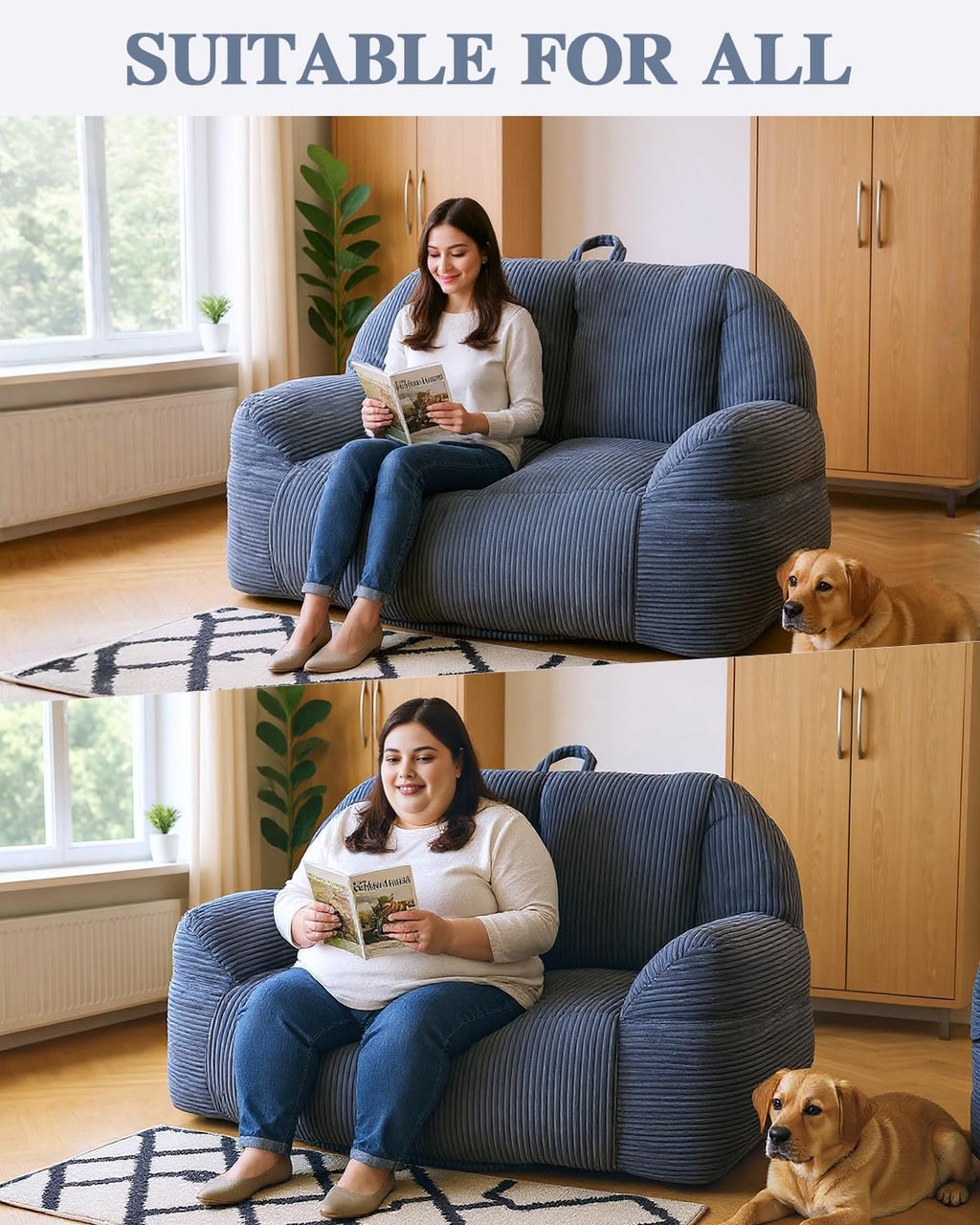 Lamerge Giant Bean Bag Chair for Adults, Oversized Faux Fur Fluffy Sofa with High-Density Memory Foam, Grey Comfy Bean Bag Couch for Reading, Gaming (53' Giant Bean Bag Chair Sofa)