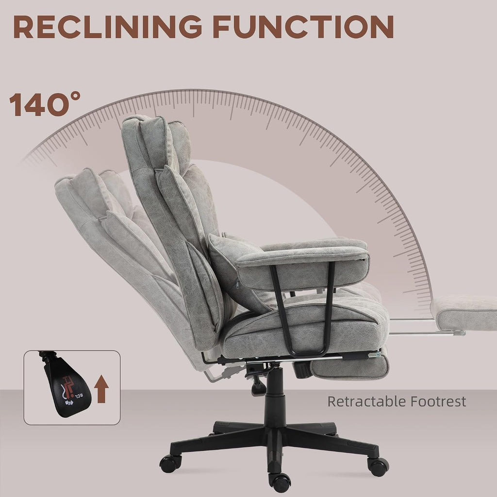 Executive Office Chair, 400LBS Big and Tall Office Chair with Foot Rest, Microfiber,with Lumbar Support, Reclining Function and Wide Seat, Gray