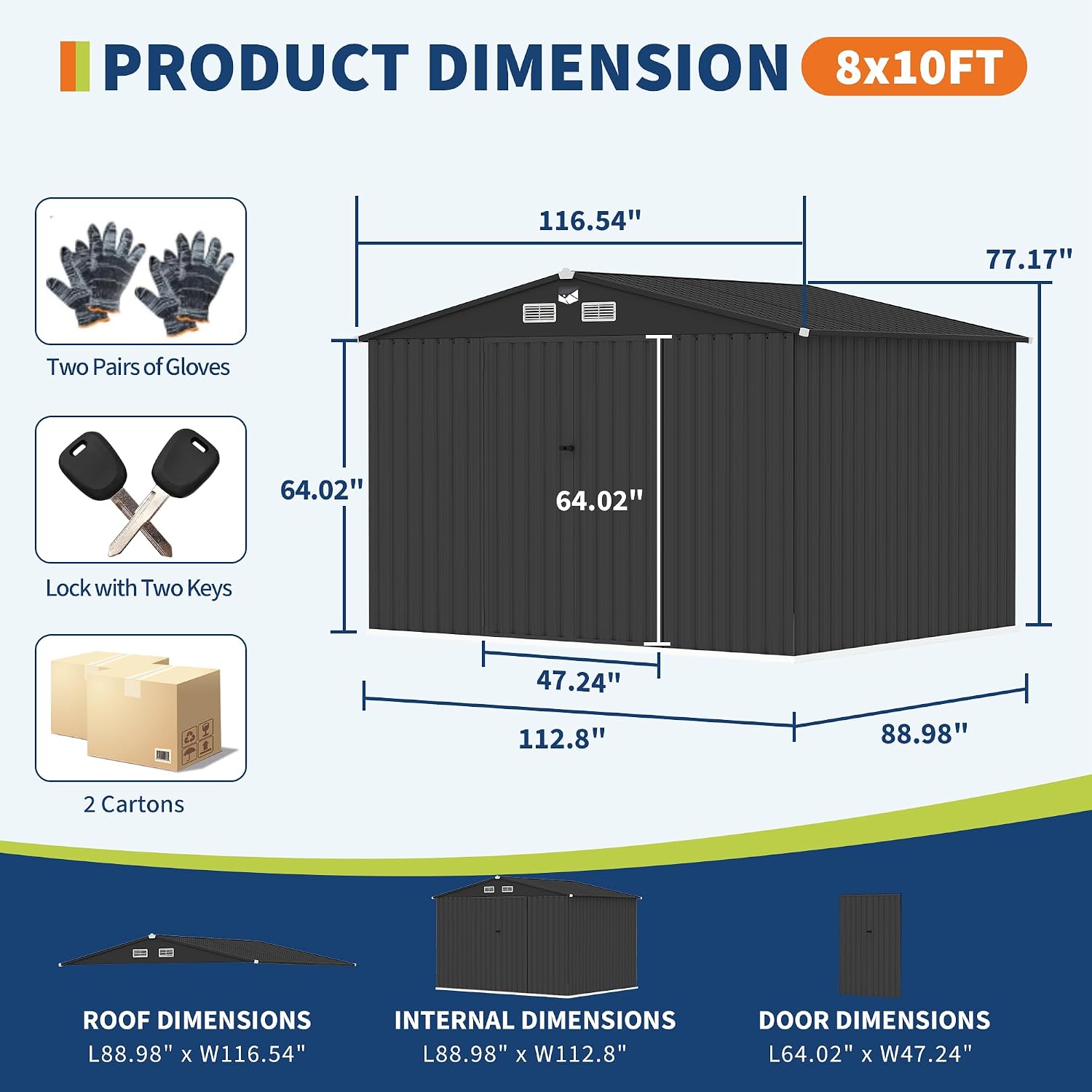 8X10 FT Metal Storage Sheds Outdoor, Metal Yard Sheds Garden Shed Kit, Tool Shed with Lockable Door, Utility Sheds Buildings with Air Vent for Backyard Garden Patio Lawn