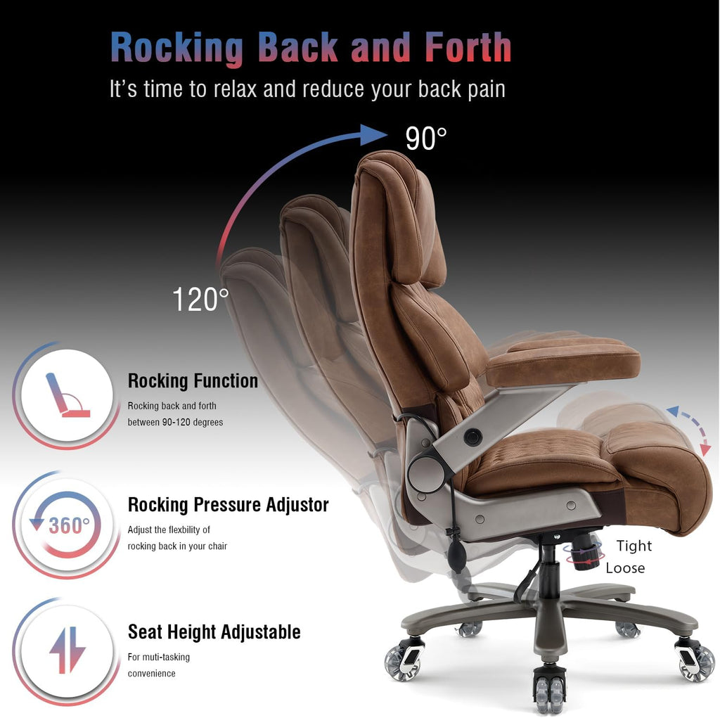 700lbs Big and Tall Office Chair - Adjustable Lumbar Support Heavy Duty Metal Base Quiet Rubber Wheels High Back Large Executive Computer Desk Swivel Chair, Ergonomic Design for Back Pain