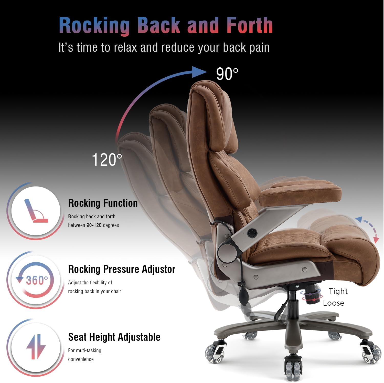 700lbs Big and Tall Office Chair - Adjustable Lumbar Support Heavy Duty Metal Base Quiet Rubber Wheels High Back Large Executive Computer Desk Swivel Chair, Ergonomic Design for Back Pain