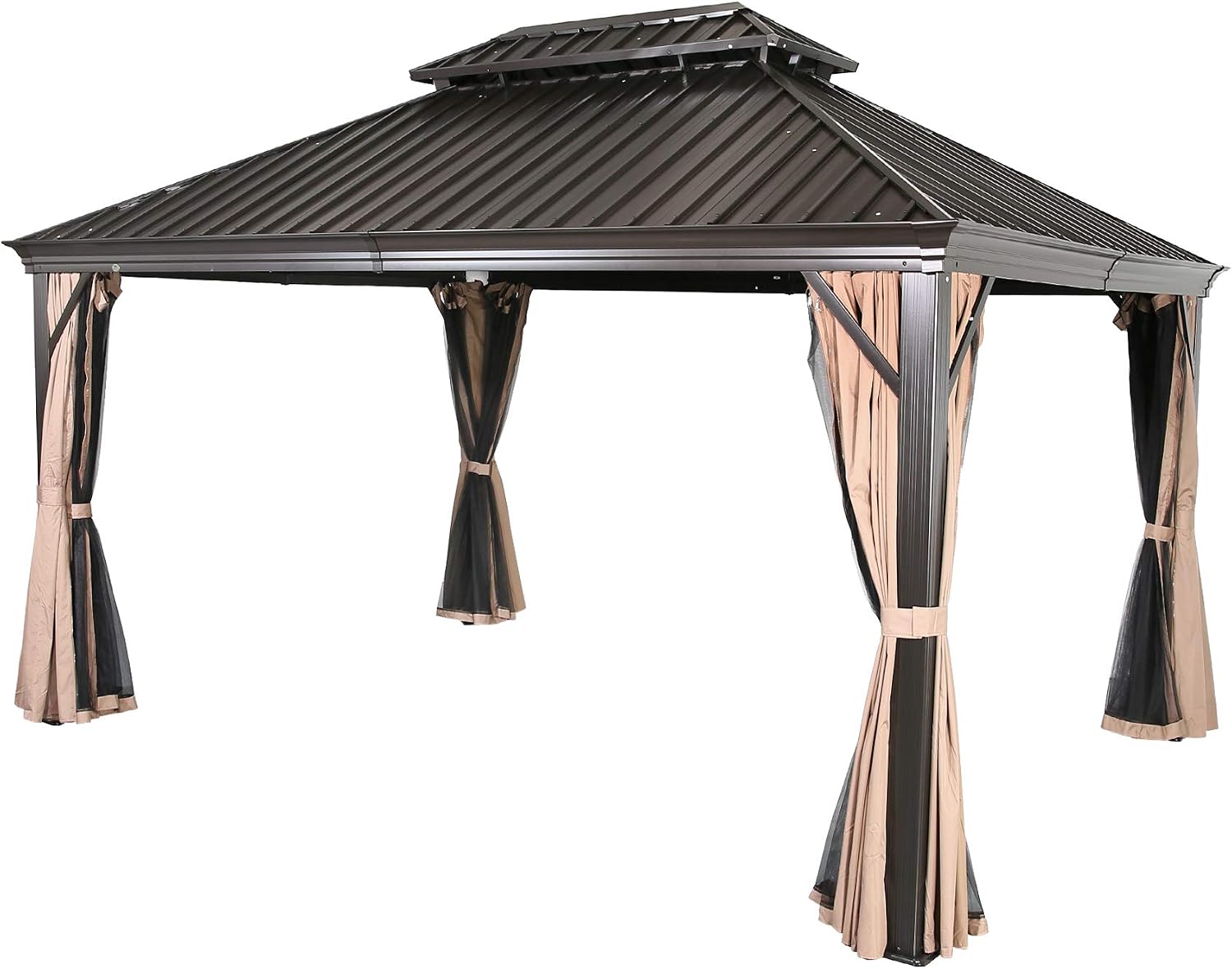PATIO TREE 10' x 12' Aluminum Frame Outdoor Gazebo Tent with Mosquito Net and Polyester Curtain