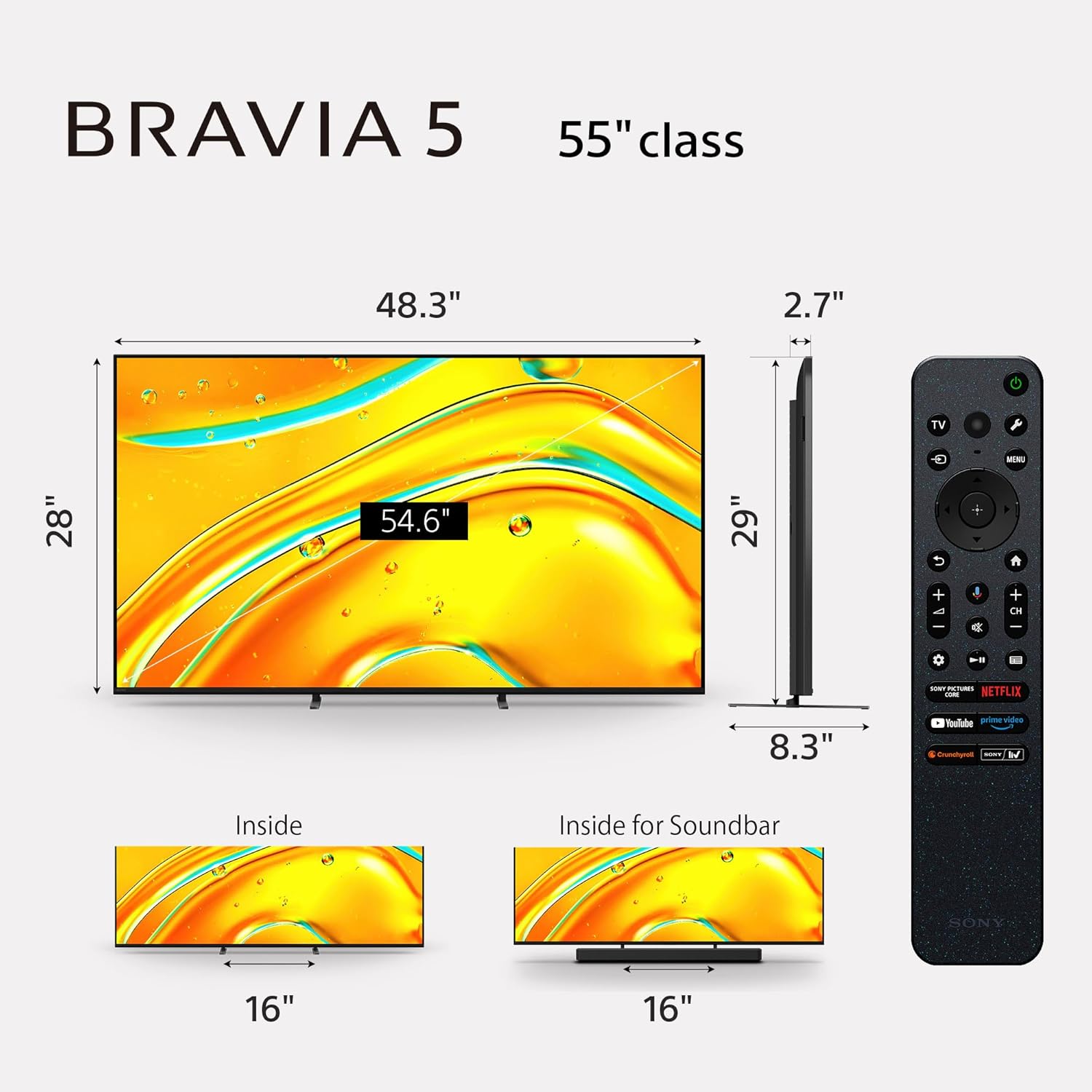 Sony BRAVIA 5 55 Inch TV, Mini LED, 4K Smart Google TV, XR Processor with AI Technology,120hz Television with Dolby Vision/Atmos, Exclusive Features for PlayStation®5, K-55XR50