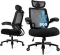 500lbs Big and Tall Office Chair - Heavy Duty Mesh Ergonomic Desk Chair with Headrest, High Back Computer Chair - Flip-up Armrests, Wide Thick Seat Cushion, Quiet Wheels, Black