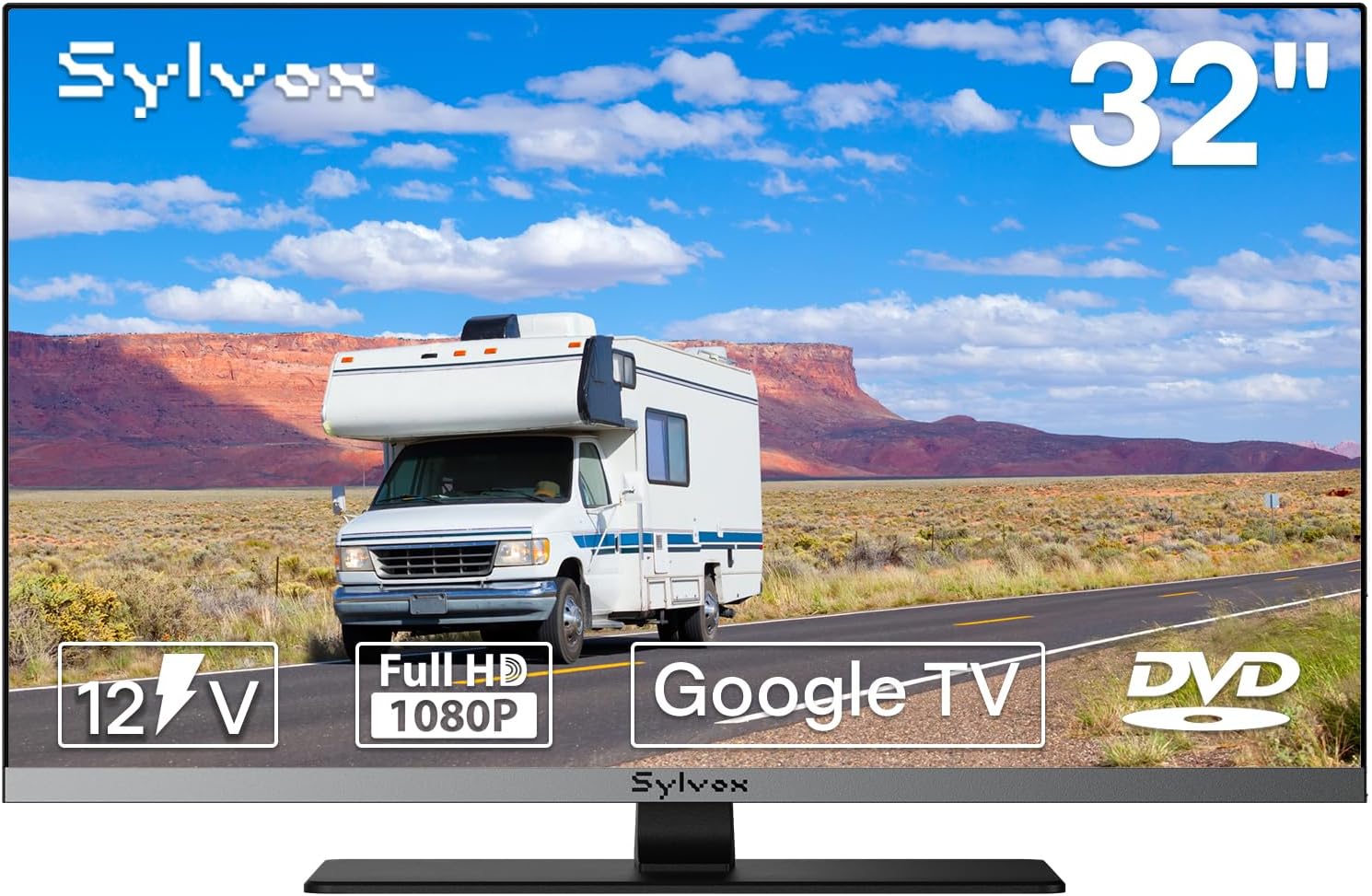 SYLVOX RV TV, 32-Inch 12 Volt Television, 1080P Full HD, 178° Wide Viewing, Google TV OS, HDMI & USB Ports, AC/DC, Wide Voltage Protection, Limo Series