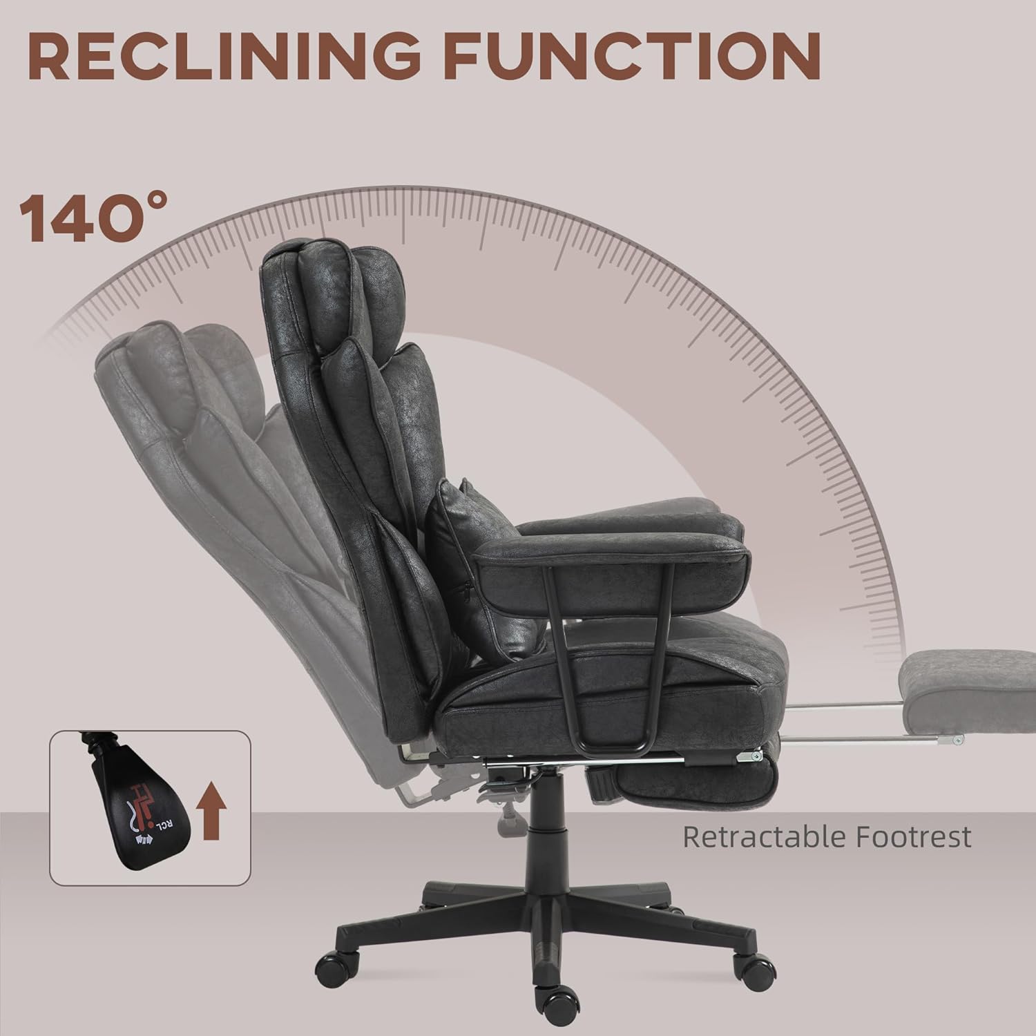 Ergonomic Office Chair with Vibration Massage & Heat, Big and Tall Reclining Computer Desk Chairs with Footrest, Lumbar Support, Swivel Rolling Wheels for Home Office Gaming Adults Chairs,Black