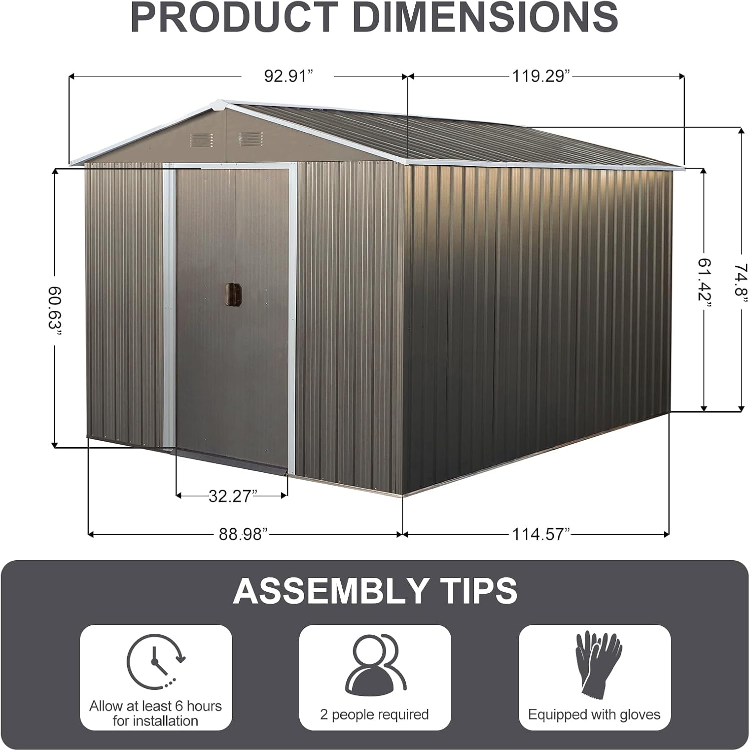 KEIKI 8x10 FT Outdoor Metal Storage Shed with Peaked Roof,Vents and Lockable Door for Garden Yard Lawn