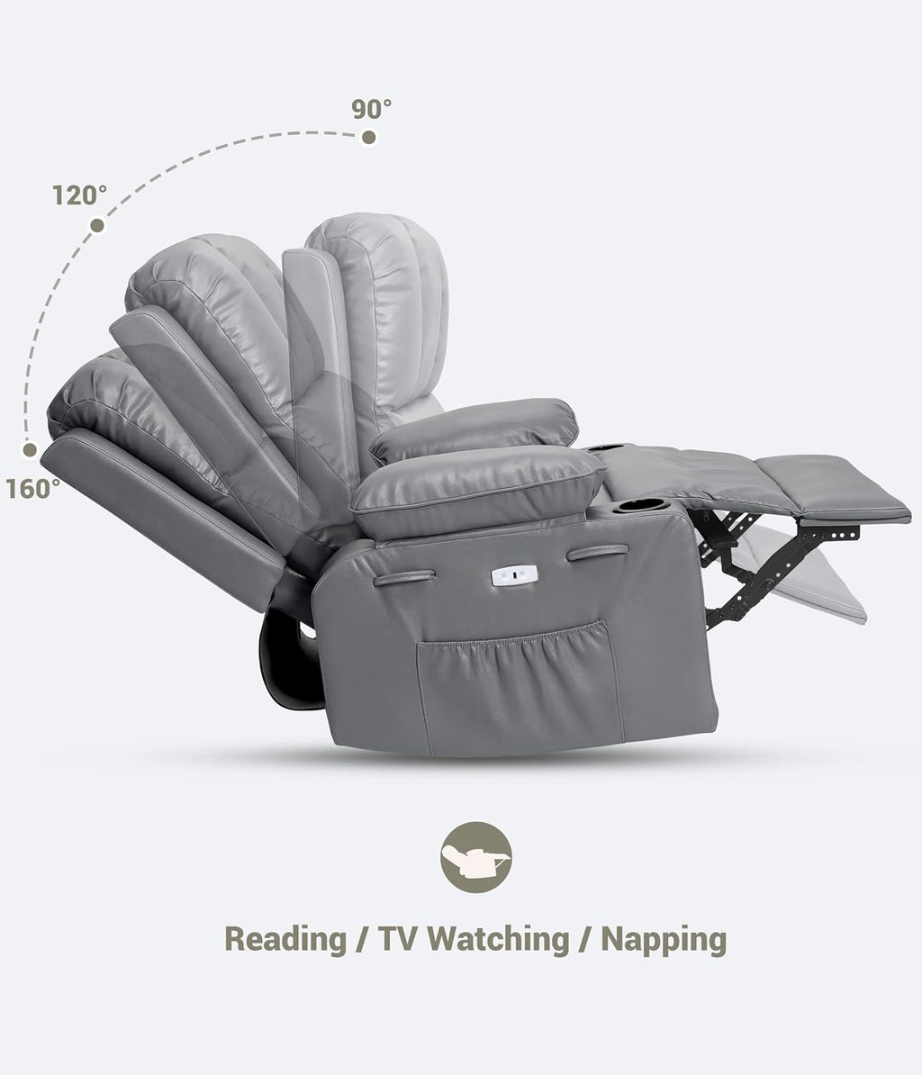 Electric Recliner Chair for Living Room, 360° Swivel Electric Massage Recliner Chair, with Massage & Heat, USB Port, Cup Holders, Side Pocket, Ergonomic Lounge, Adults, Nursery or Bedroom