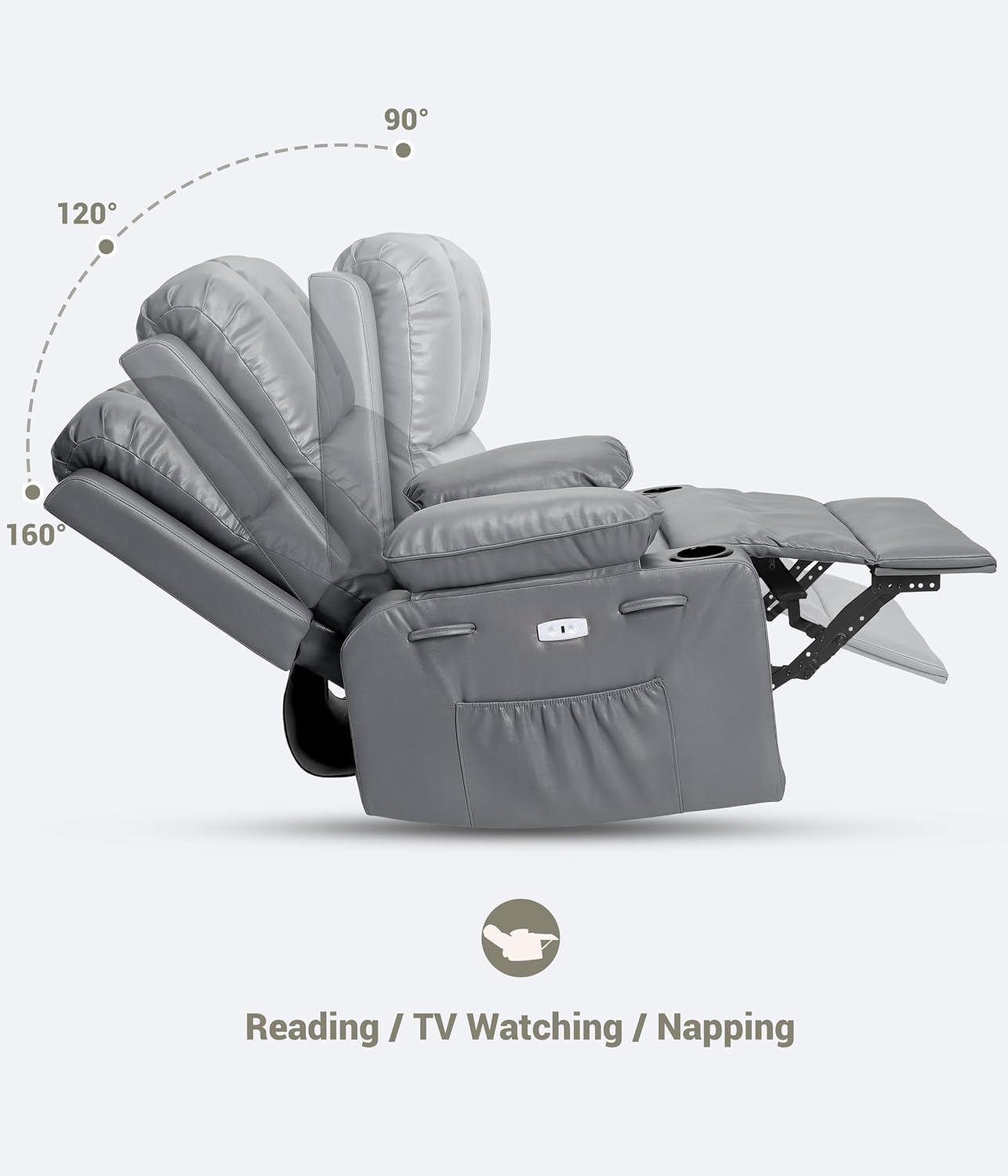 Electric Recliner Chair for Living Room, 360° Swivel Electric Massage Recliner Chair, with Massage & Heat, USB Port, Cup Holders, Side Pocket, Ergonomic Lounge, Adults, Nursery or Bedroom