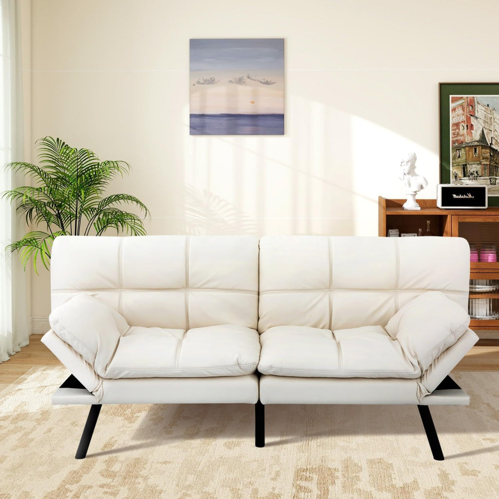 MUUEGM Futon Sofa Bed Memory Foam White Futons Modern Office Couch Sleeper Bed Convertible Love seat Sofa for Small Spaces,Apartment,Office with Adjustable Armrest Backrest