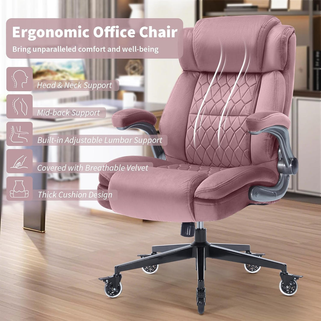 Office Chair with Locking Wheels, Ergonomic High Back Fabric Desk Chair with Adjustable Lumbar Support, Flip-Up Arms, Thick Padded Seat, 400lbs Heavy Duty for Home Office Adults