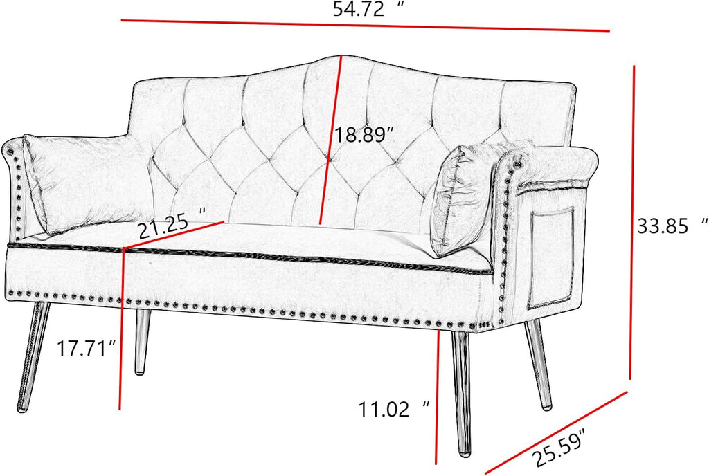 hansones 55-Inch Modern Velvet Loveseat Sofa with Gold Metal Legs & Side Pockets, Tufted Backrest, Perfect for Living Room, Bedroom, or Office (Black)