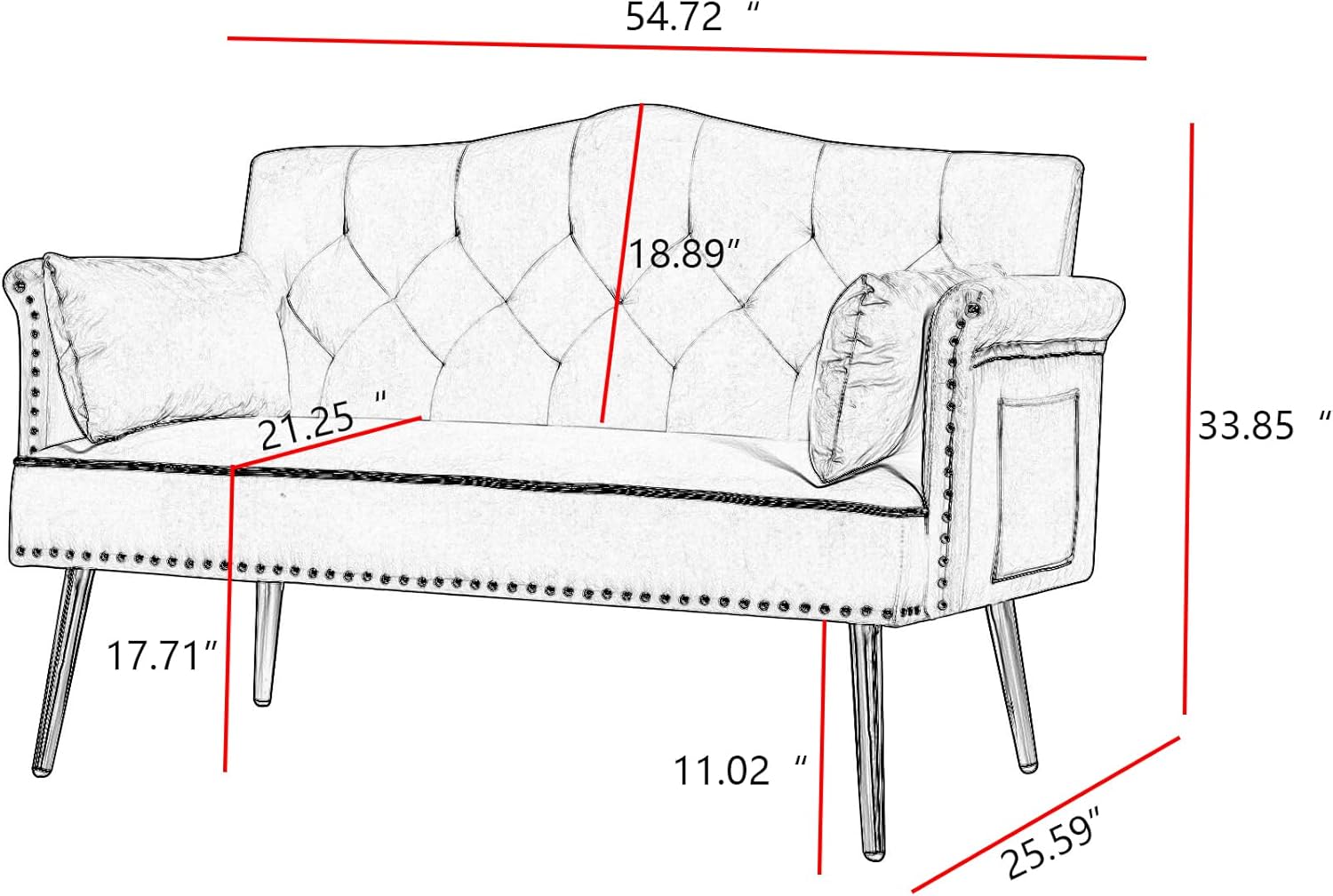 hansones 55-Inch Modern Velvet Loveseat Sofa with Gold Metal Legs & Side Pockets, Tufted Backrest, Perfect for Living Room, Bedroom, or Office (Modern Beige)