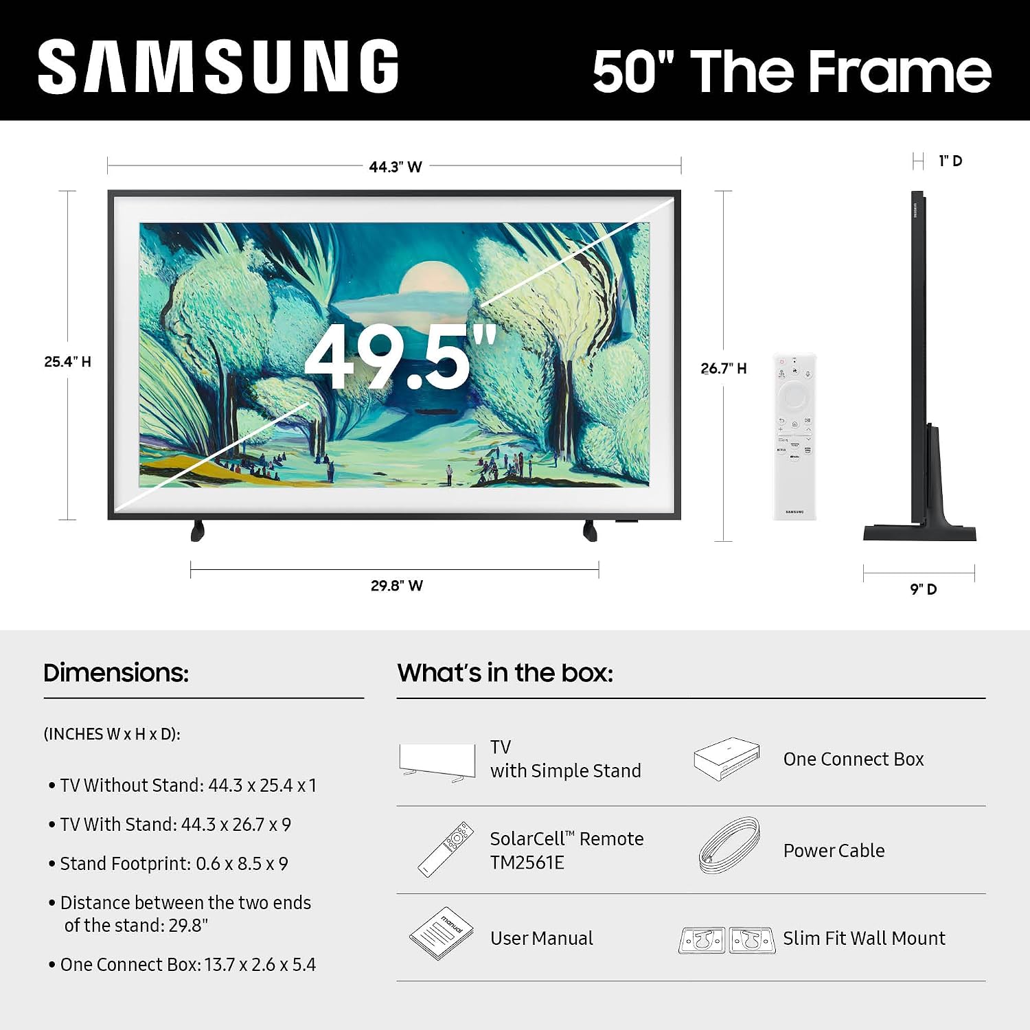 Samsung 50-Inch Class The Frame LS03F 4K QLED Smart TV (2025 Model) Slim Fit Wall Mount, Modern Frame Design, NQ4 AI Gen2 Processor, Art Mode, Artful Picture Quality, Samsung Vision AI, Alexa Built-in