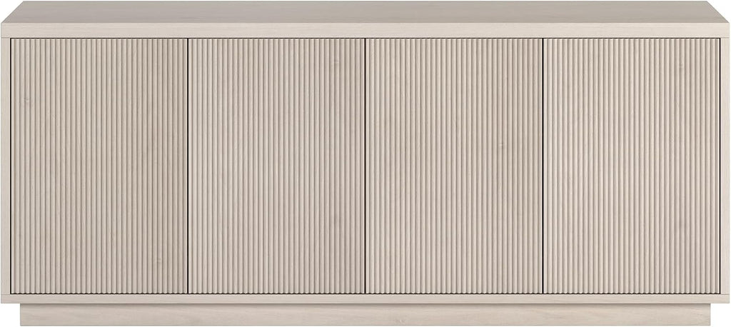Henn&Hart Fluted TV Stand for TVs up to 65' with 2 Concealed Ribbed Storage Cabinets and Adjustable Shelves for Living Room, Family Room, or Office, Beech White