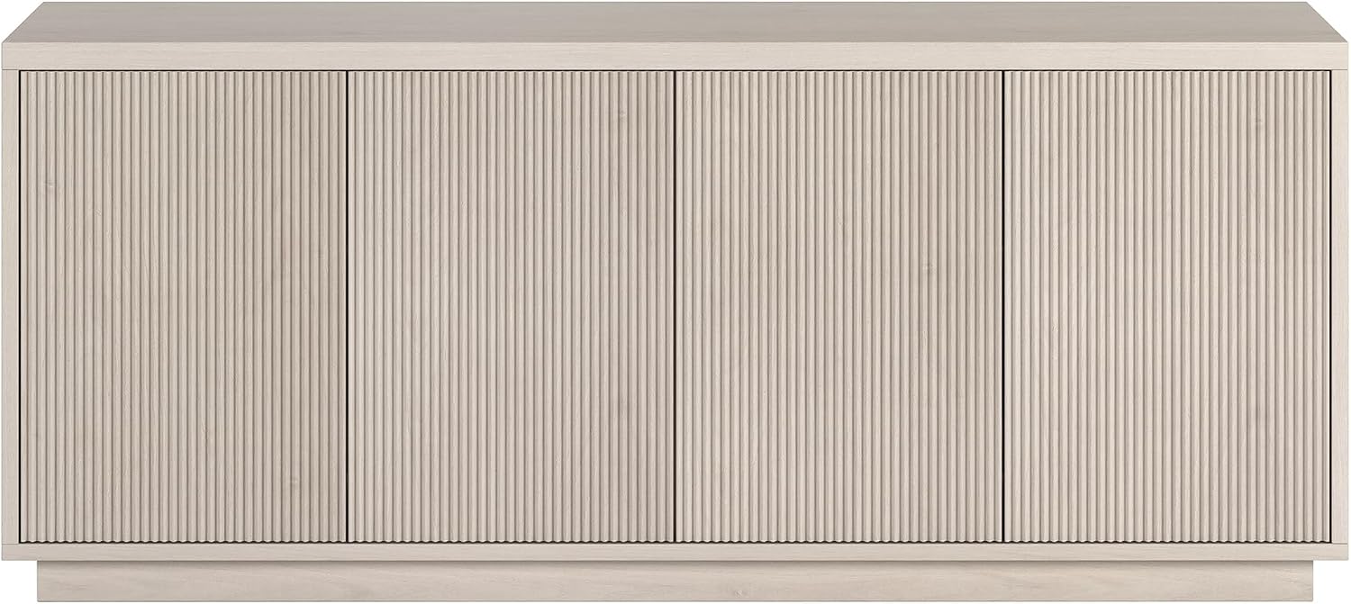 Henn&Hart Fluted TV Stand for TVs up to 65' with 2 Concealed Ribbed Storage Cabinets and Adjustable Shelves for Living Room, Family Room, or Office, Beech White