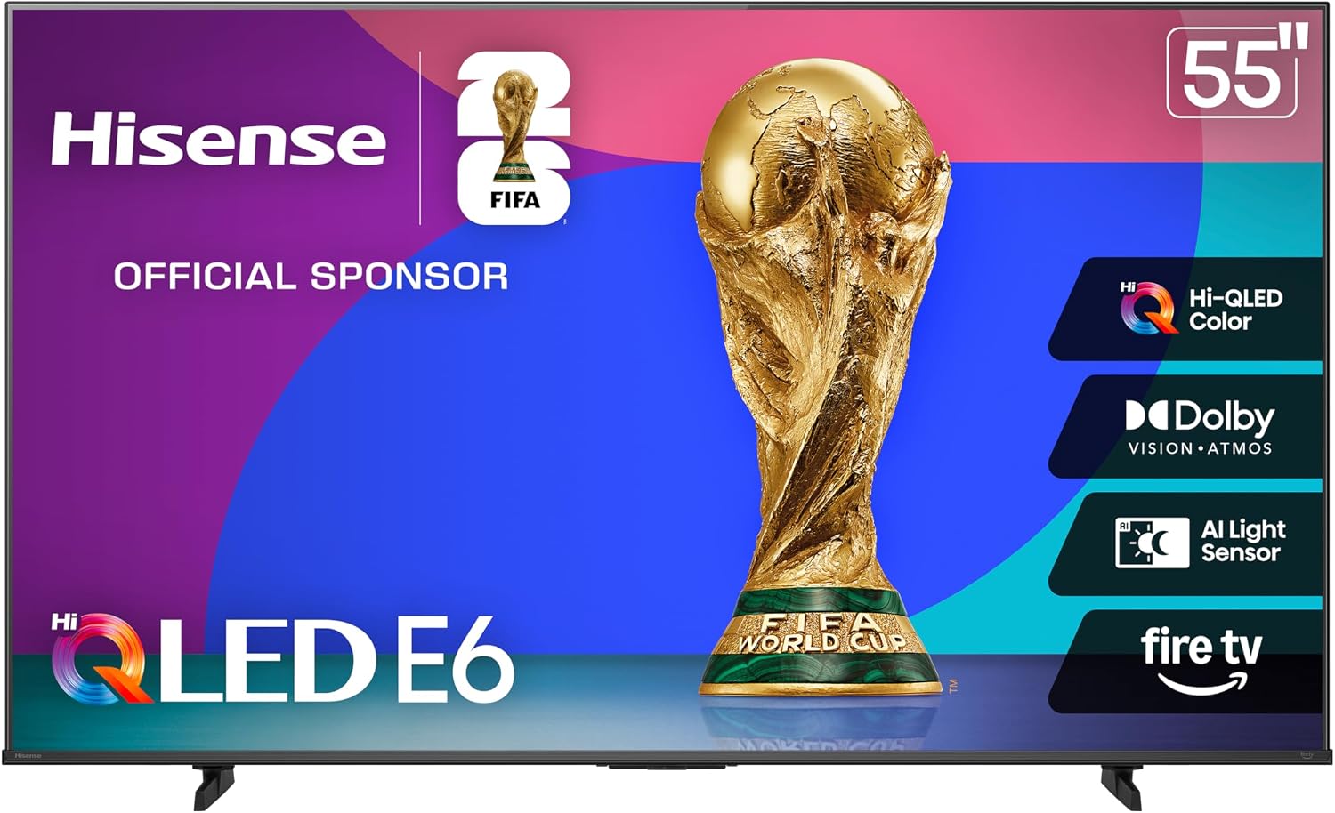 Hisense 55' E6 Cinema Series Hi-QLED 4K UHD Smart Fire TV (55E6QF, 2025 Model) - AI Light Sensor, Dolby Vision · Atmos, Voice Remote with Alexa, Motion Rate 120, HDR 10+ Adaptive, Game Mode Plus