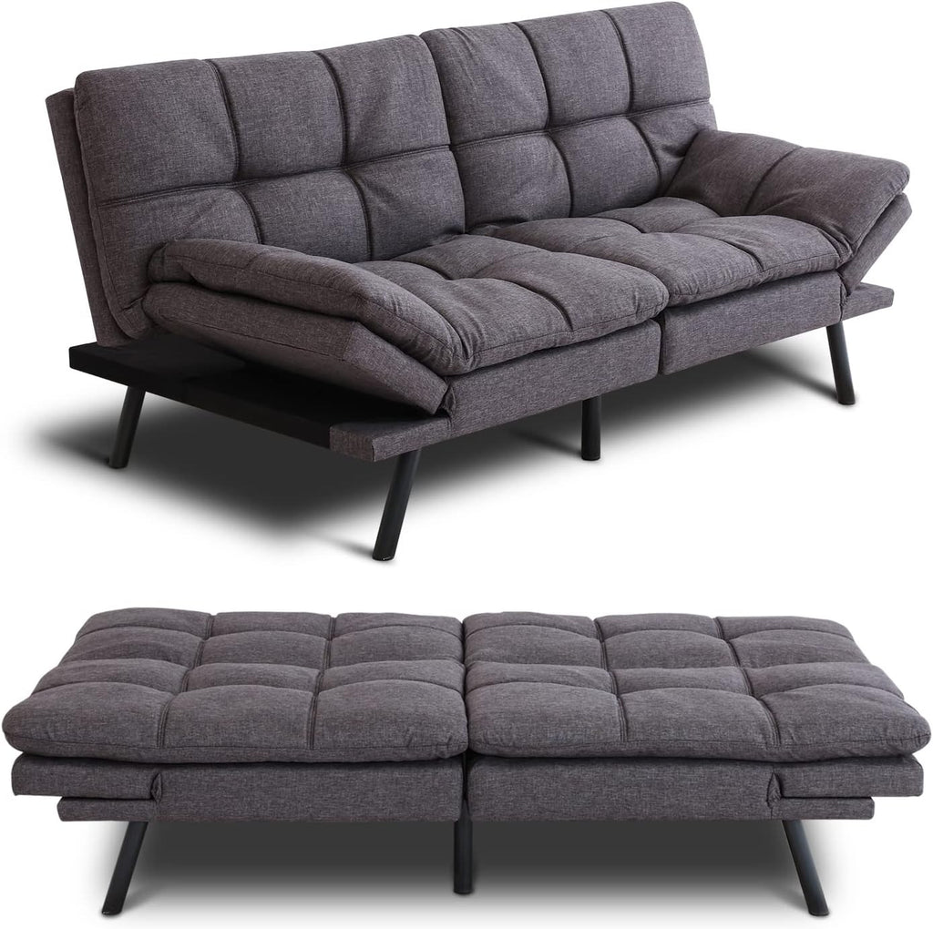 MUUEGM Futon Sofa Bed Memory Foam Futon Sofa Sleeper Couch,Convertible Modern Futon for Living Room,Love seat for Apartments Office Small Spaces,w/Adjustable Armrests Backrest,Linen Fabric,Grey