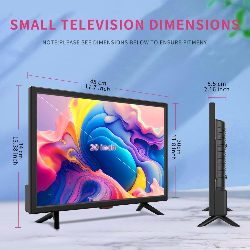 othoig TV 20 inch,Small Kitchen Flat Screen TV with Headphones Port,HDMI,USB and VGA Ports,DV-12V Cable & AC Adapter for use in Your Bedroom & Caravan (Full View Television)