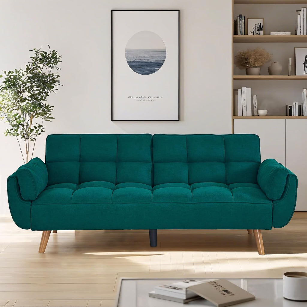 Convertible futon Sofa Bed, Sleeper Sofa Bed with Adjustable backrest, Small Space Small Sofa, Living Room, Bedroom (Green)