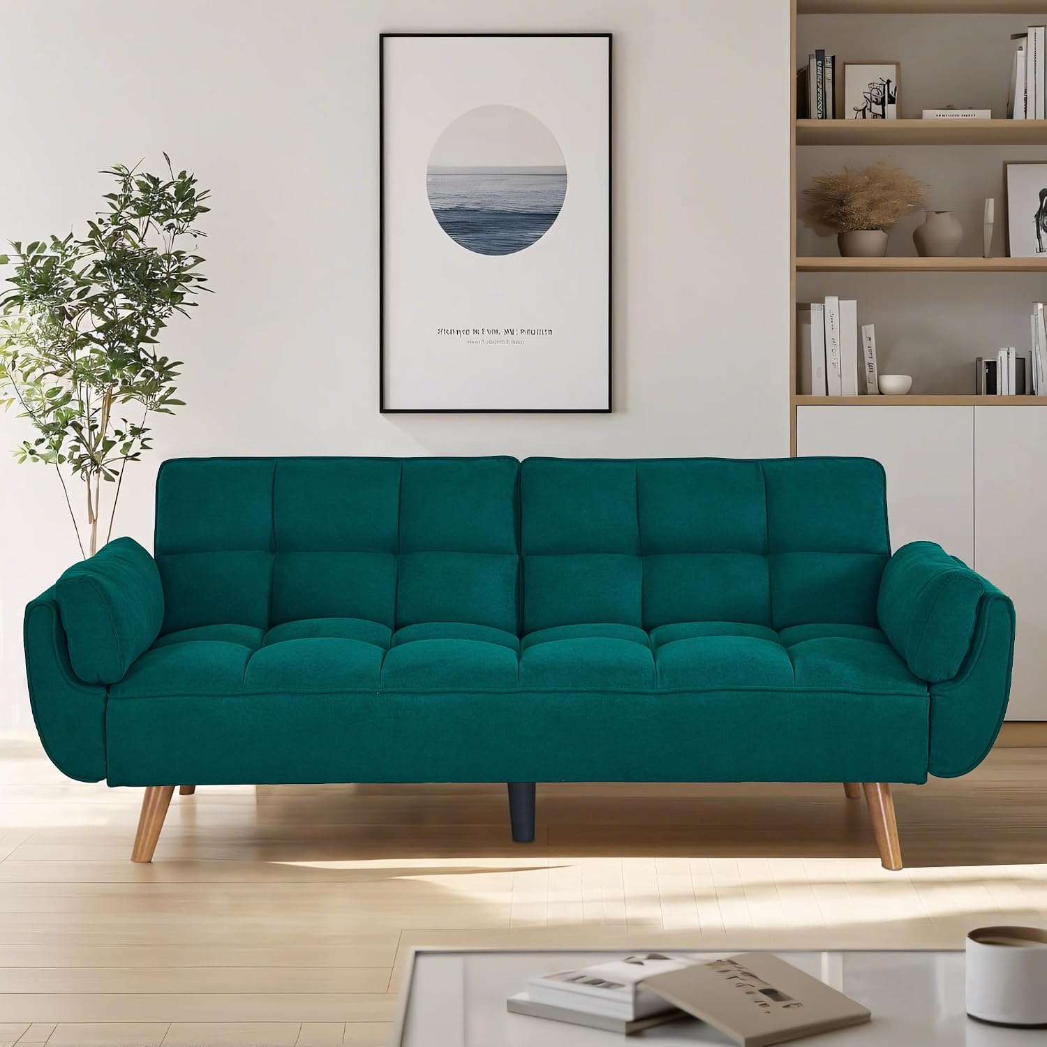 Convertible futon Sofa Bed, Sleeper Sofa Bed with Adjustable backrest, Small Space Small Sofa, Living Room, Bedroom (Green)