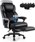 OFIKA 600lbs Big and Tall Office Chair with Foot Rest and Lifting Headrest,Large Heavy Duty Chair with Adjustable Lumber Support,Executive Office Chair,Leather Chair for Heavy People (Black)