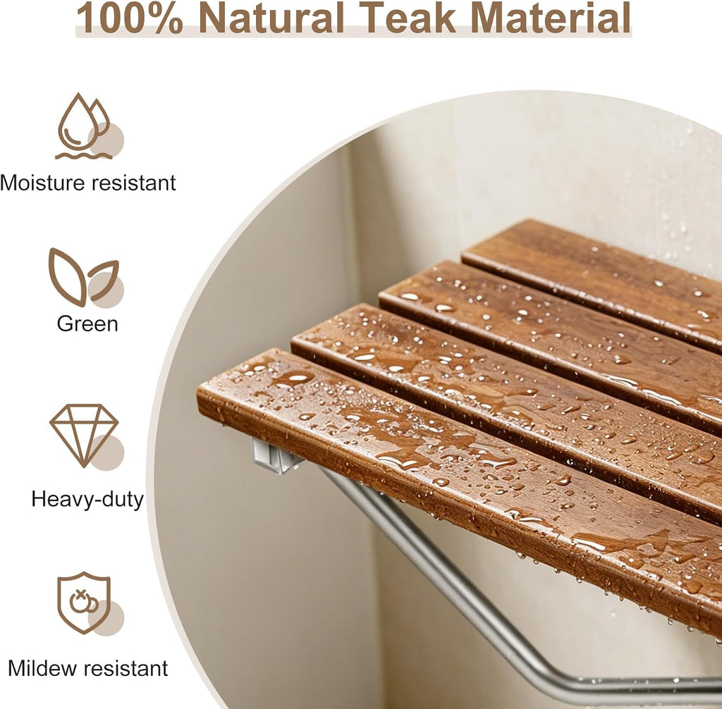 28'' Folding Shower Seat Wall Mounted, Folding Shower Bench with Stainless Steel Bracket, 500lb Load Capacity, for Elderly, Pregnant Women, Kids, Disabled