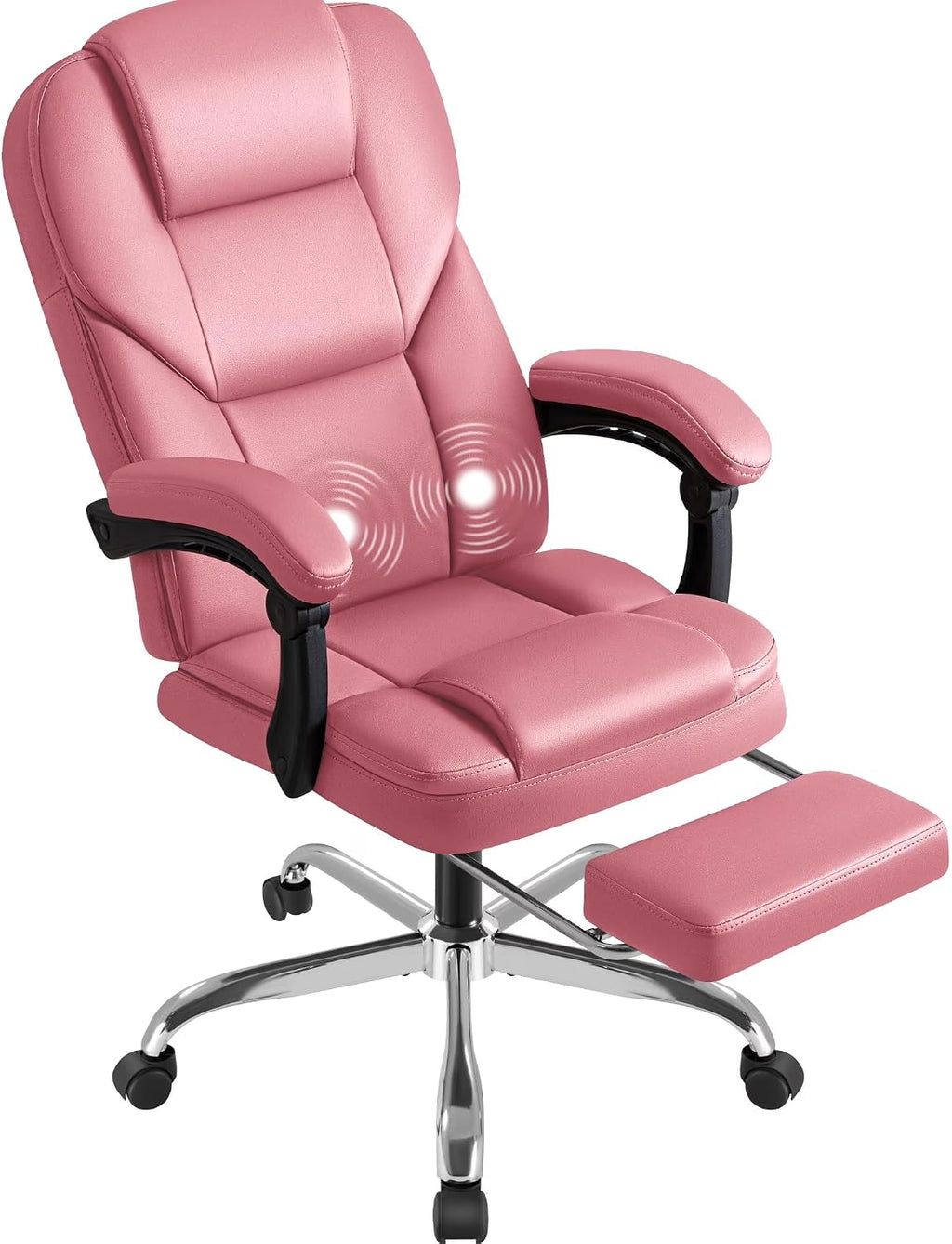 Shahoo Executive Office Chair with Massage, Ergonomic Reclining High Back Leather Seats with Footrest and Lumbar Support, Big and Tall, 400Lbs Heavy Duty, Pink