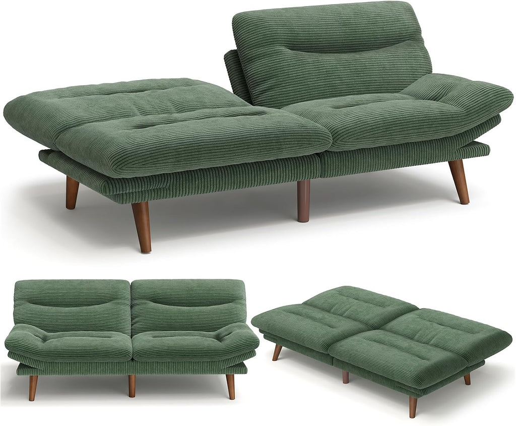 75″Futon Sofa Bed,3-in-1 Futon Couch w/Adjustable Backrest & Armrests, Convertible Sleeper Sofa Bed, Small Folding Sleeper Recliner w/Removable Cushion for Apartment, Living Room,Office (75in,Green)