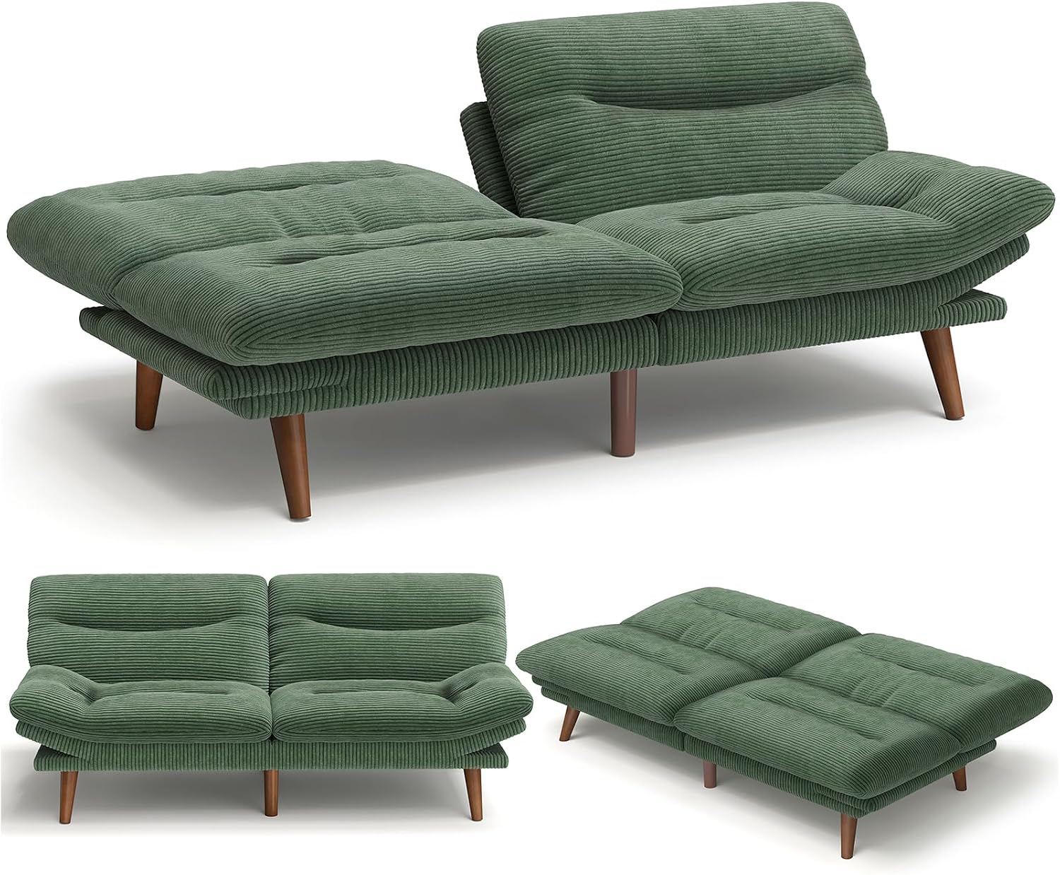75″Futon Sofa Bed,3-in-1 Futon Couch w/Adjustable Backrest & Armrests, Convertible Sleeper Sofa Bed, Small Folding Sleeper Recliner w/Removable Cushion for Apartment, Living Room,Office (75in,Green)