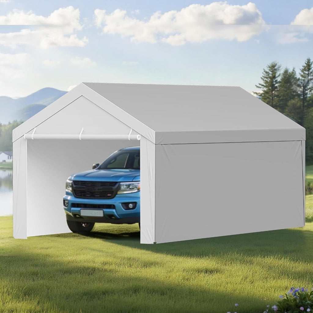 VEVOR Carport Replacement Canopy Cover, 13 x 20 ft Potable Garage Tent Top Tarp with Sidewalls, UV-Resistant & Waterproof, Heavy Duty Car Shelter Tarp with Ball Buggees, Grey, Frame Not Included