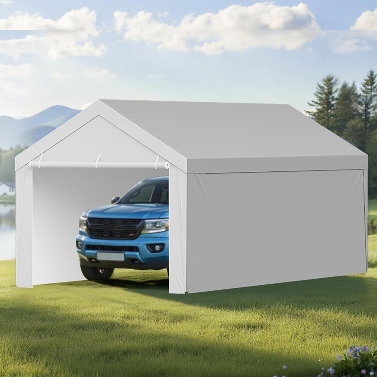 VEVOR Carport Replacement Canopy Cover, 13 x 20 ft Potable Garage Tent Top Tarp with Sidewalls, UV-Resistant & Waterproof, Heavy Duty Car Shelter Tarp with Ball Buggees, Grey, Frame Not Included