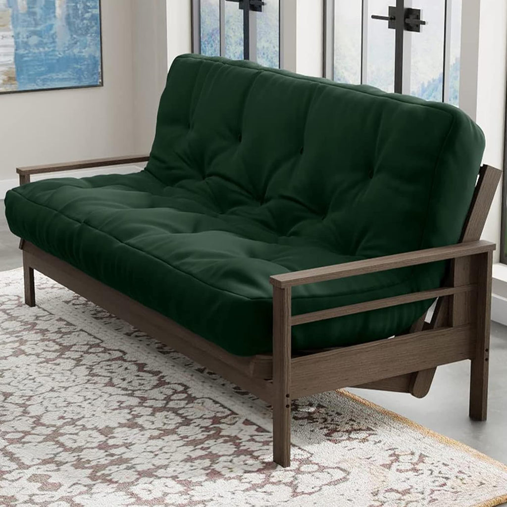 Loosh Home | 12' Full Size Futon Sofa Bed Foam Mattress - USA Made, Dark Green, No Frame