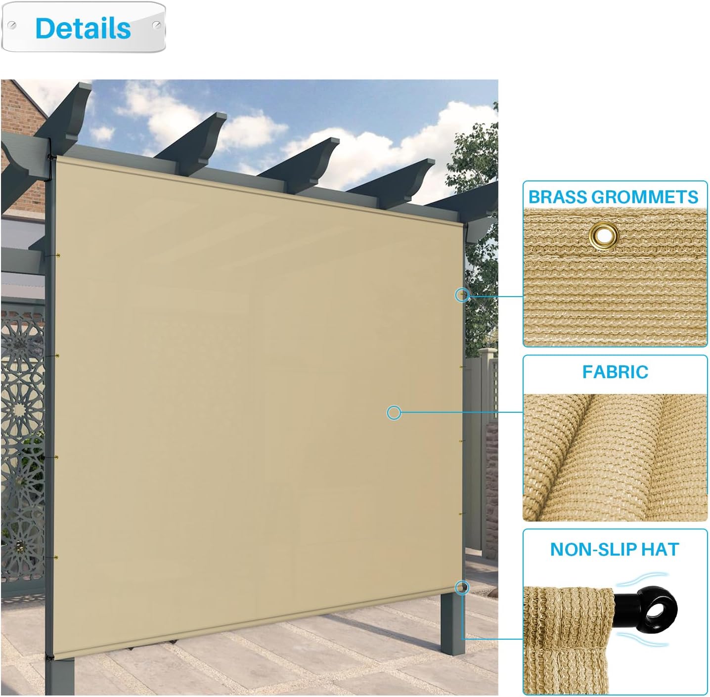 Patio 11' x 4' Pergola Cover Canopy Replacement Shade Cloth with Grommets Weighted Rods Outdoor Sun Shade Screen UV Block for Gazebo Backyard Deck Porch Balcony, Sand